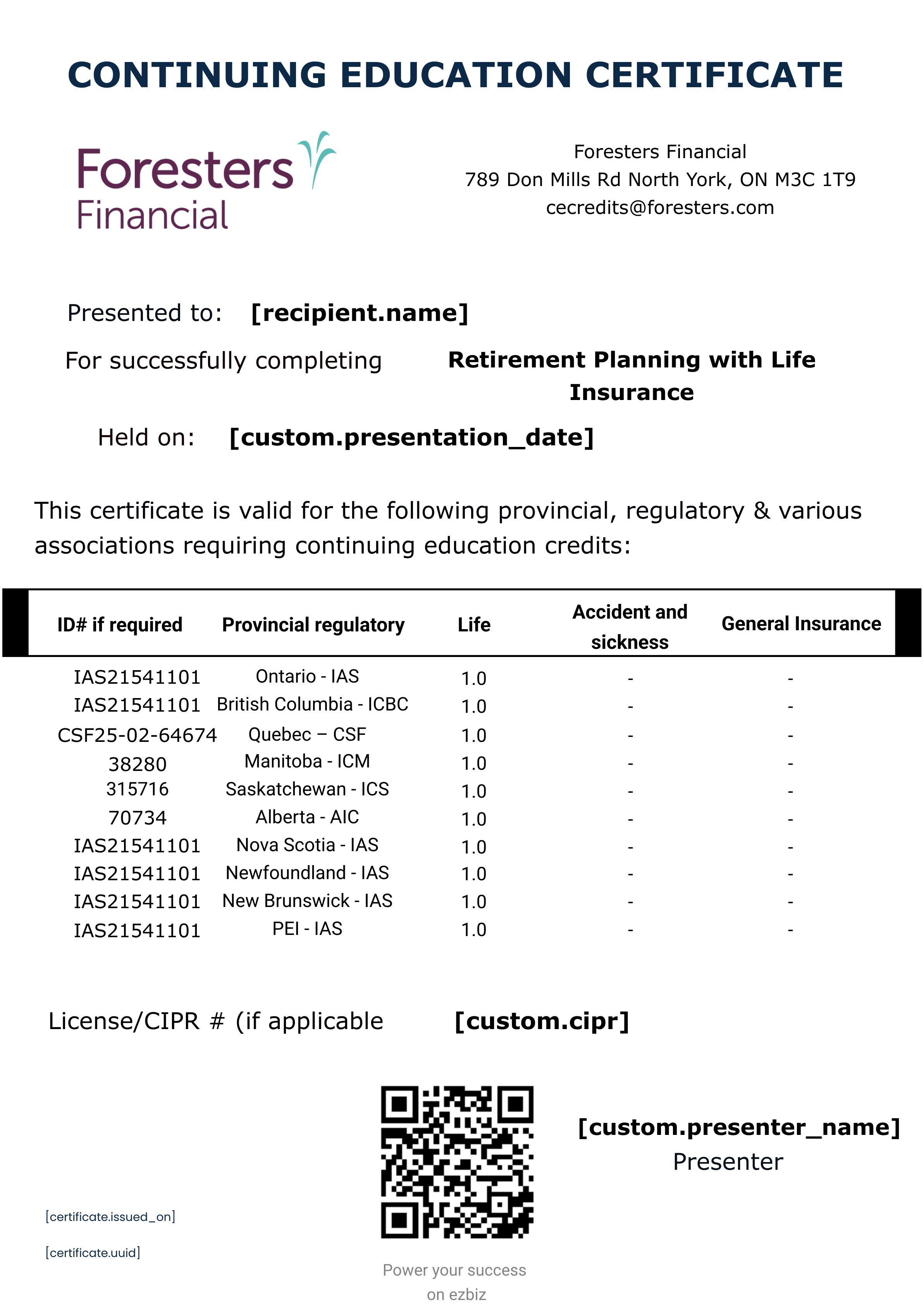 Retirement Planning with Life Insurance certificate