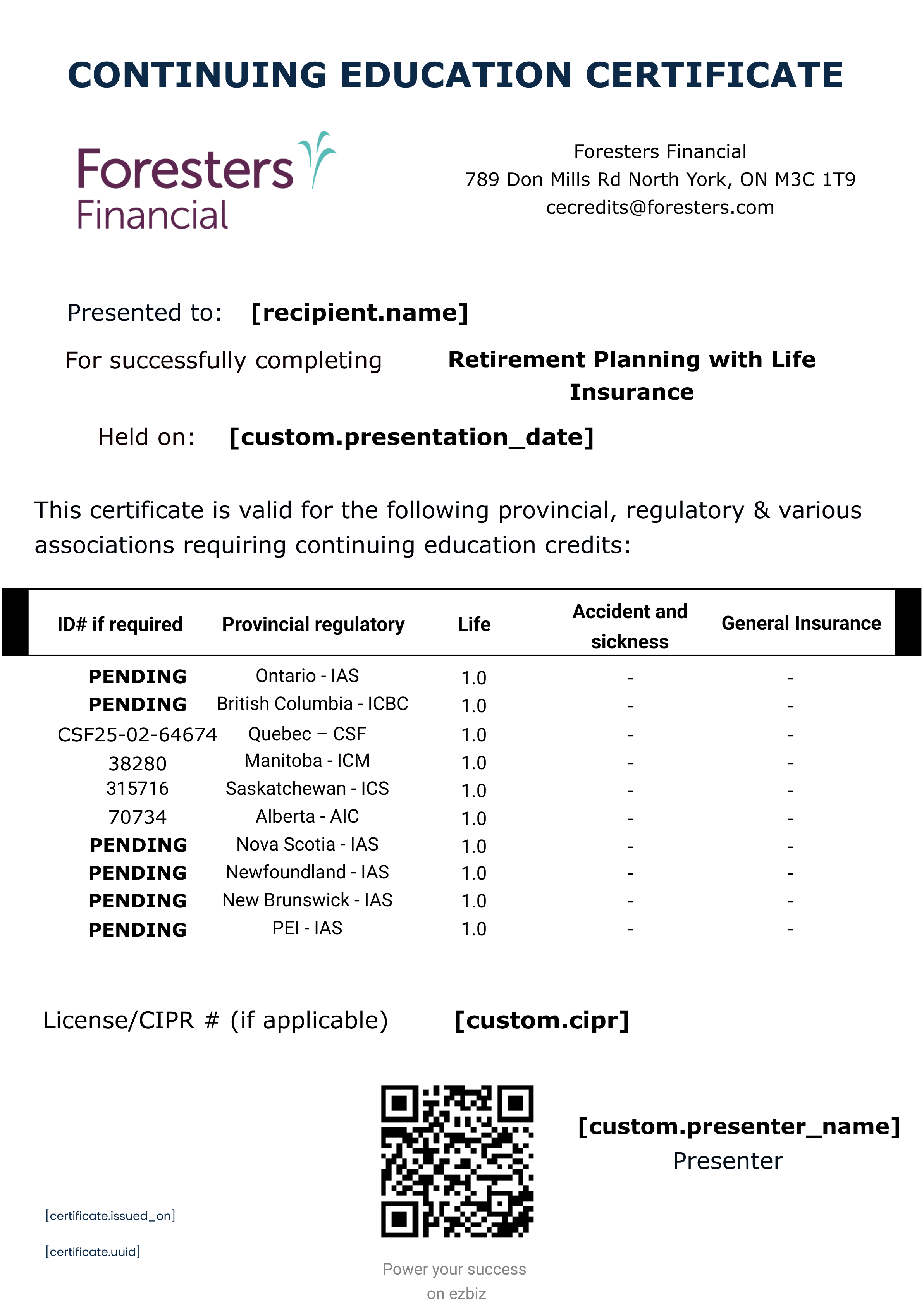 Retirement Planning with Life Insurance certificate