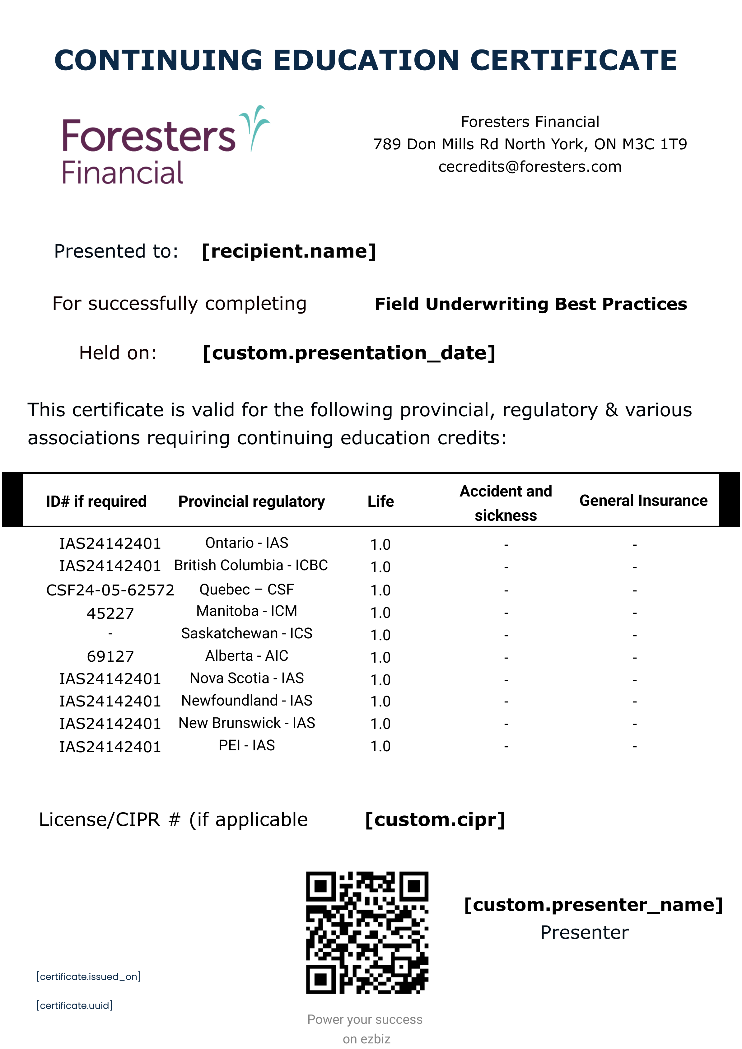 Field Underwriting Best Practices certificate