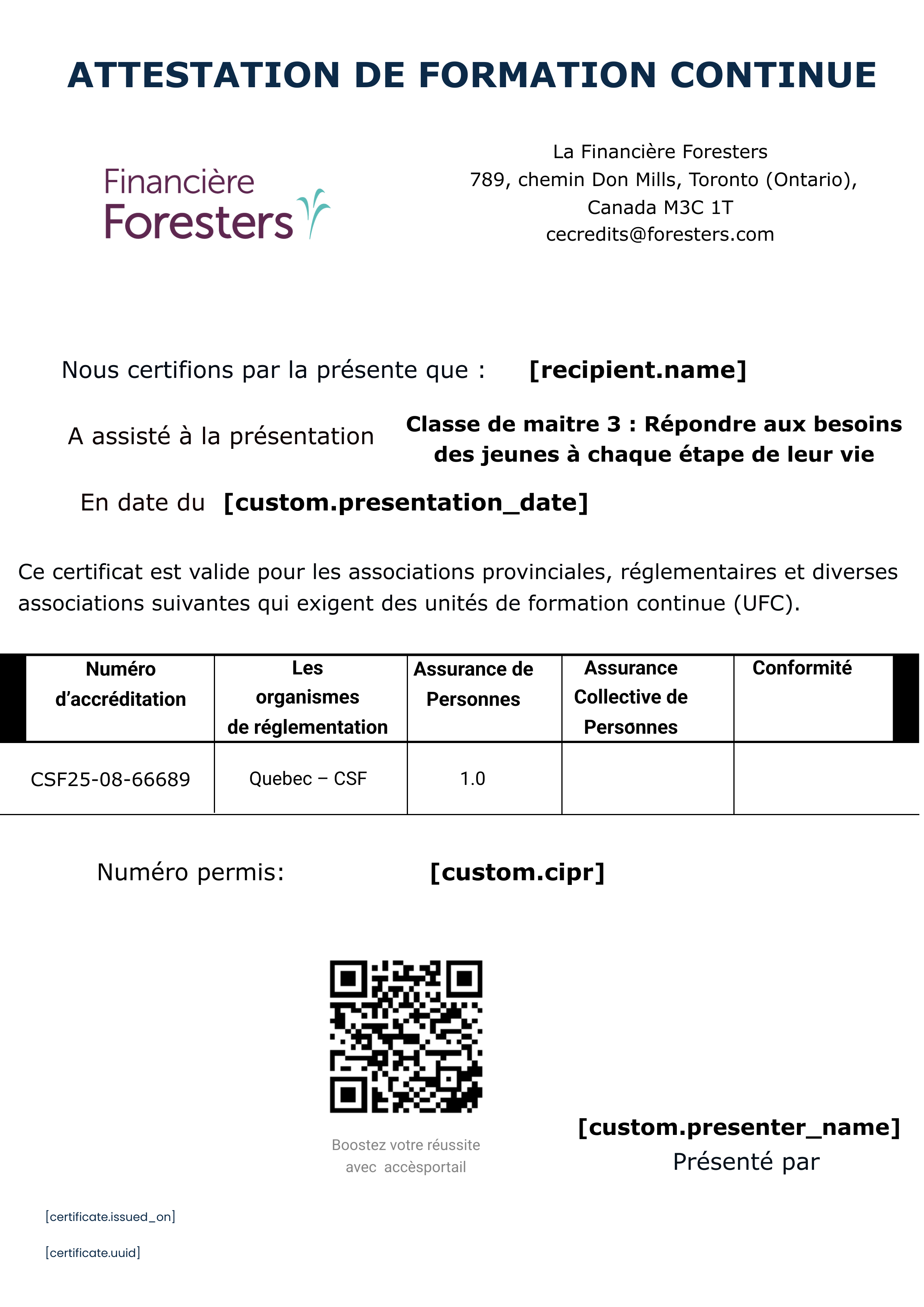 Classe de maitre 3 : Répondre aux besoins des jeunes à chaque étape de leur vie certificate