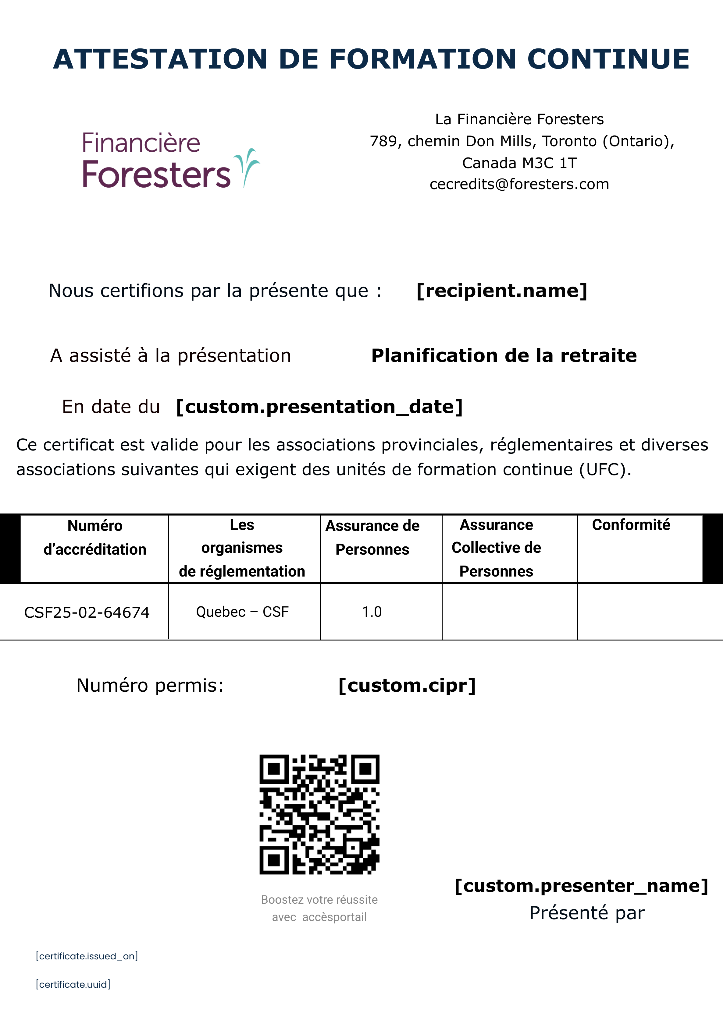 Planification de la retraite certificate