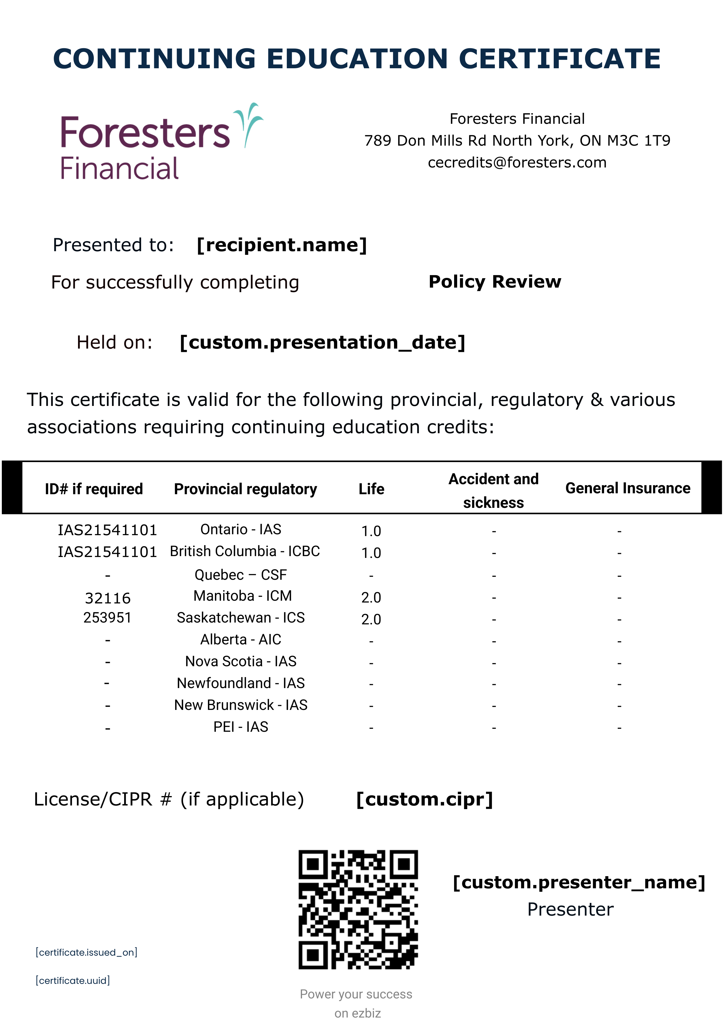 Policy Review certificate