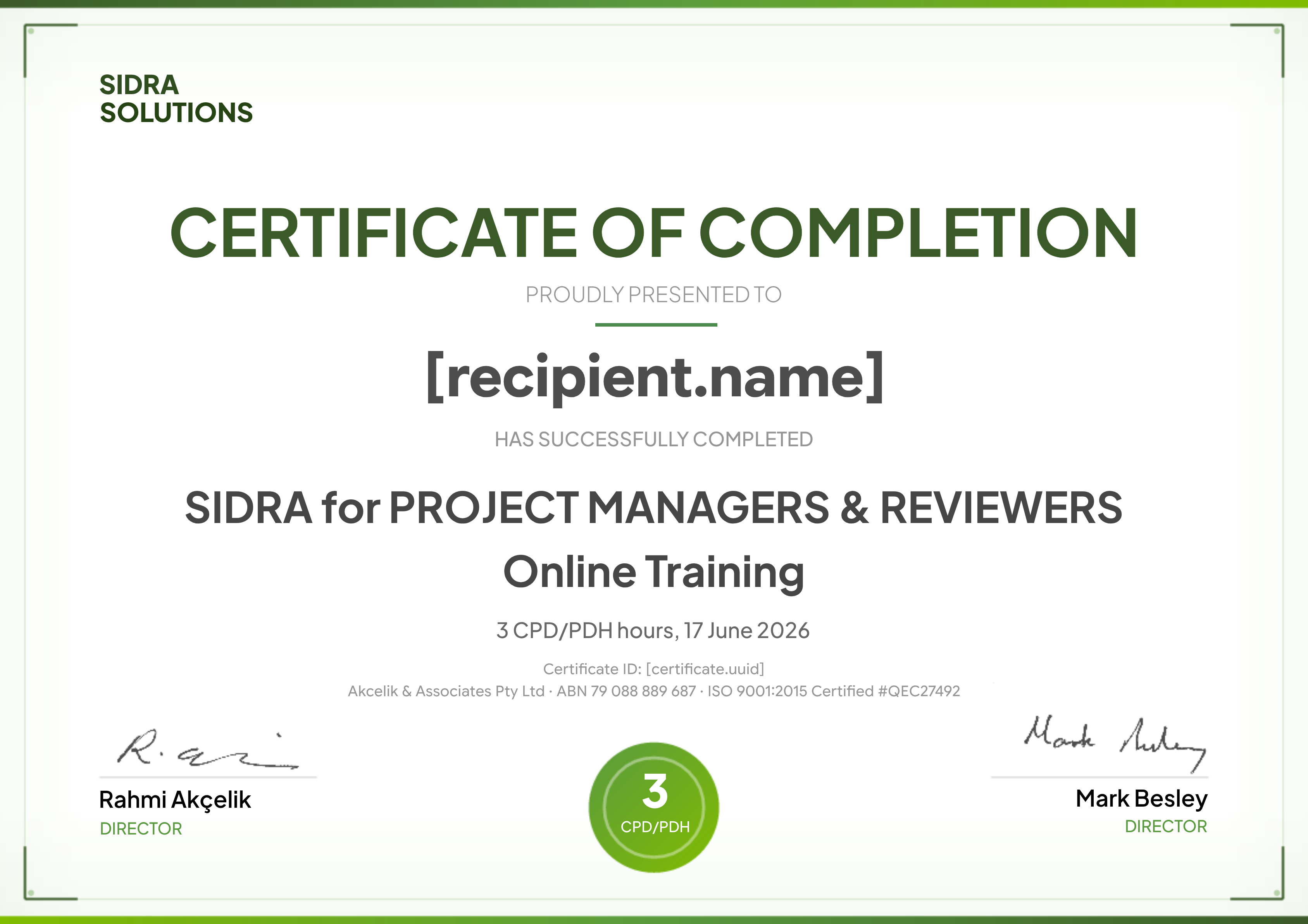TE170 - SIDRA for PROJECT MANAGERS & REVIEWERS - 17 June 2026