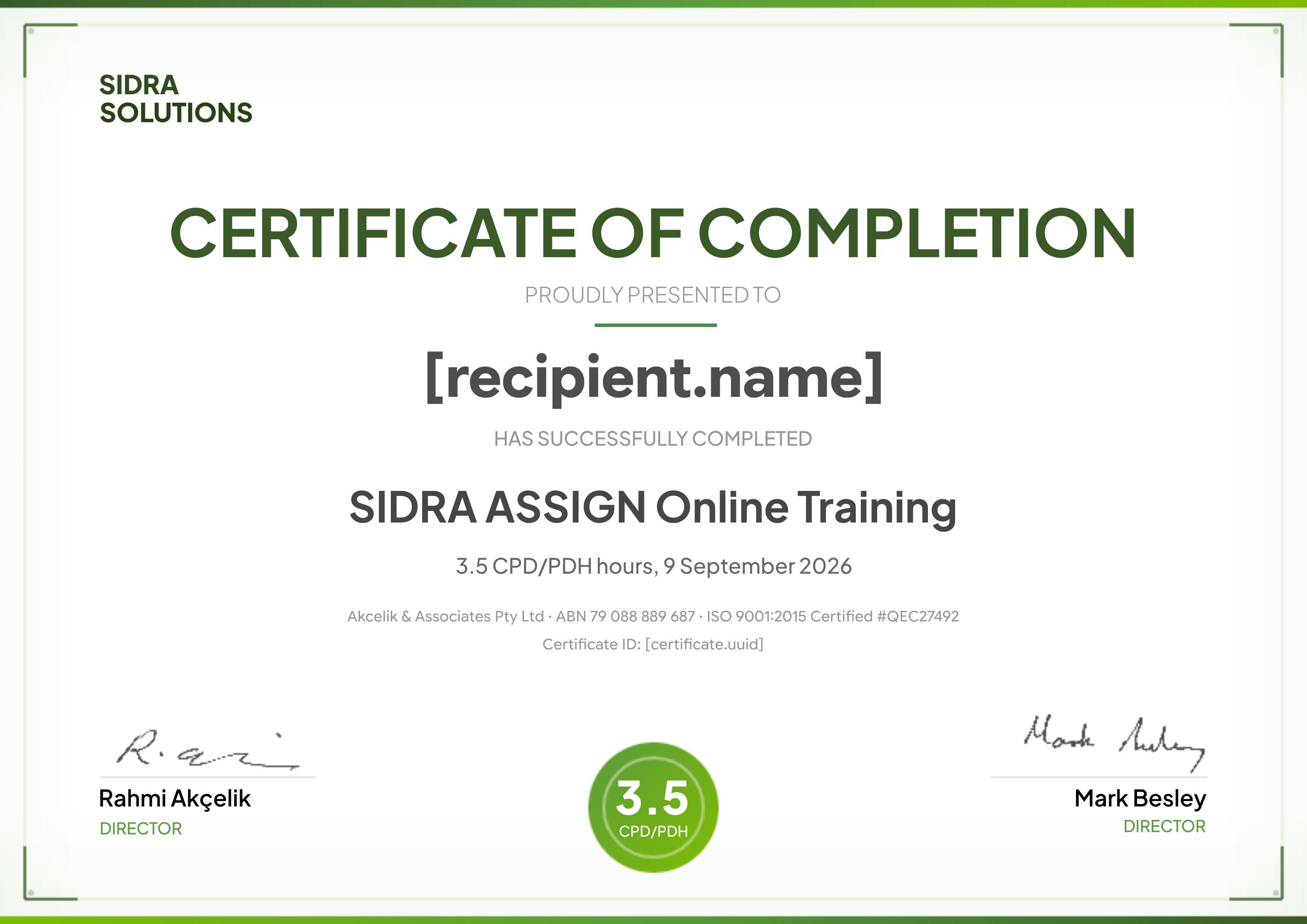 TE171 - SIDRA ASSIGN - 9 September 2026