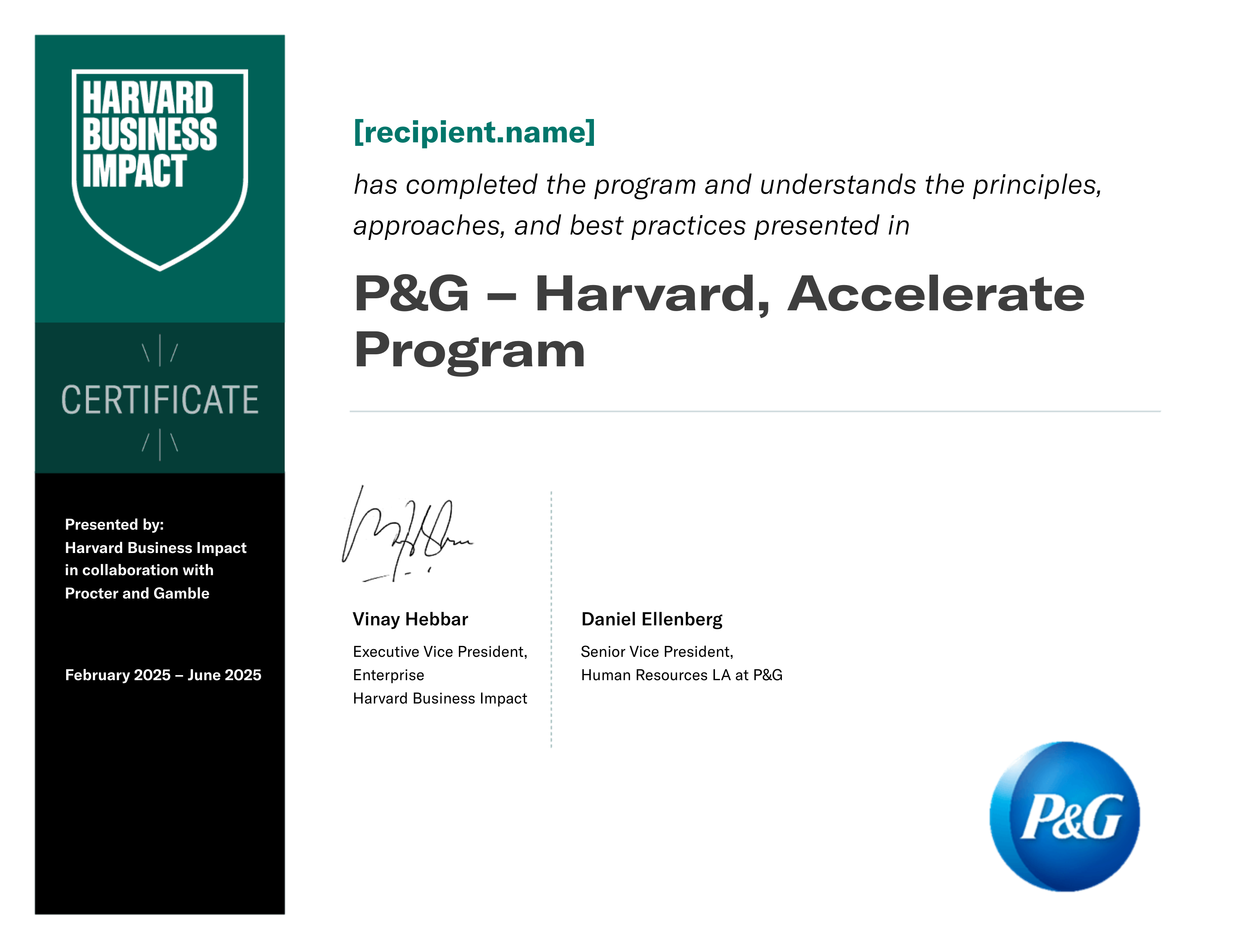 P&G – Harvard, Accelerate Program (Certificates) certificate