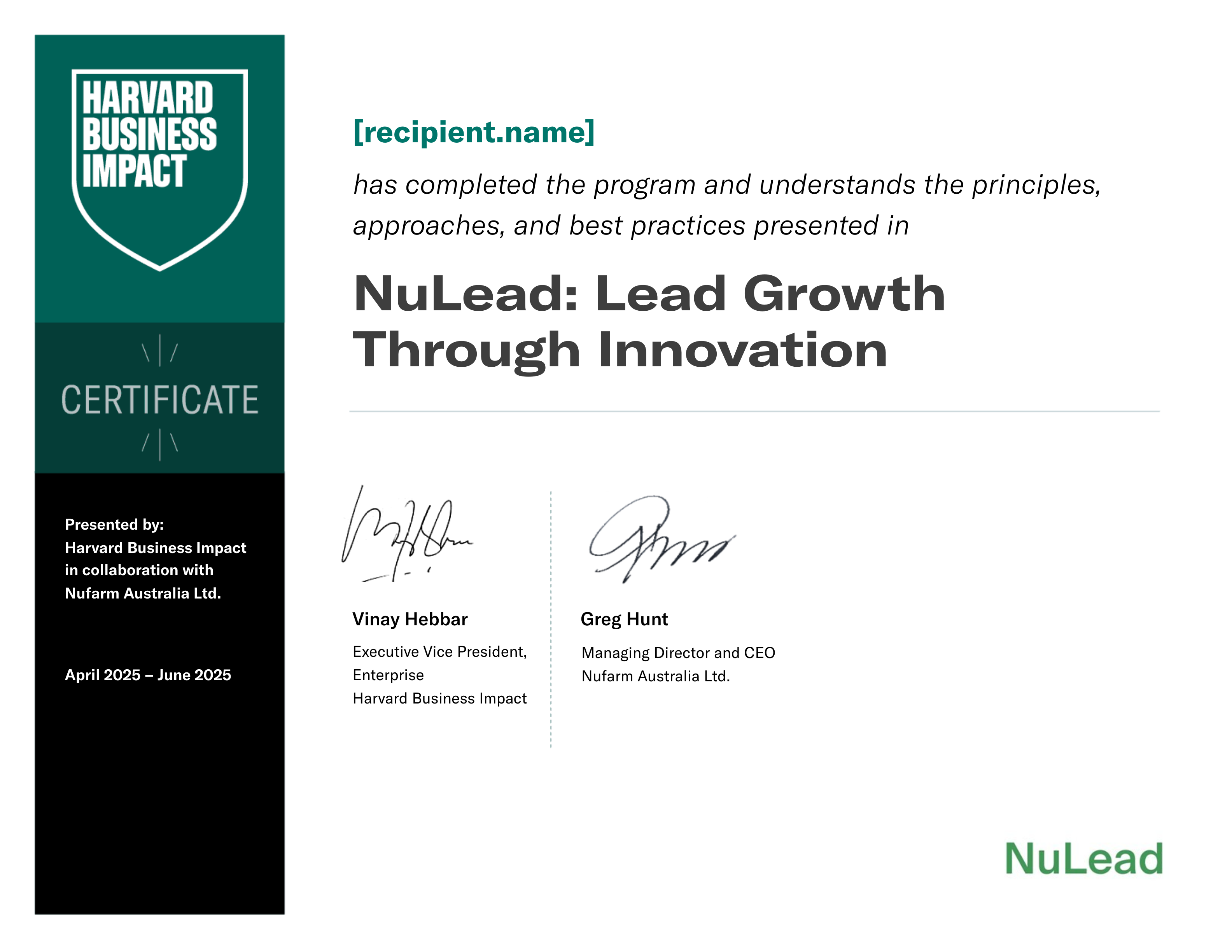 NuLead: Lead Growth Through Innovation certificate