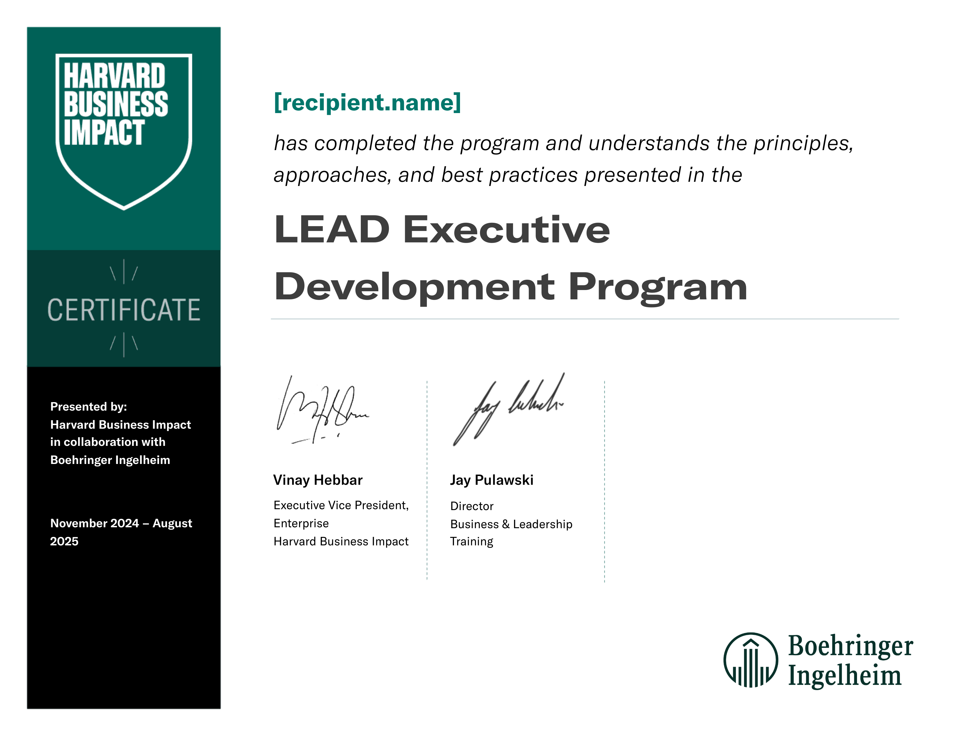 Boehringer Ingelheim – LEAD Executive Development certificate