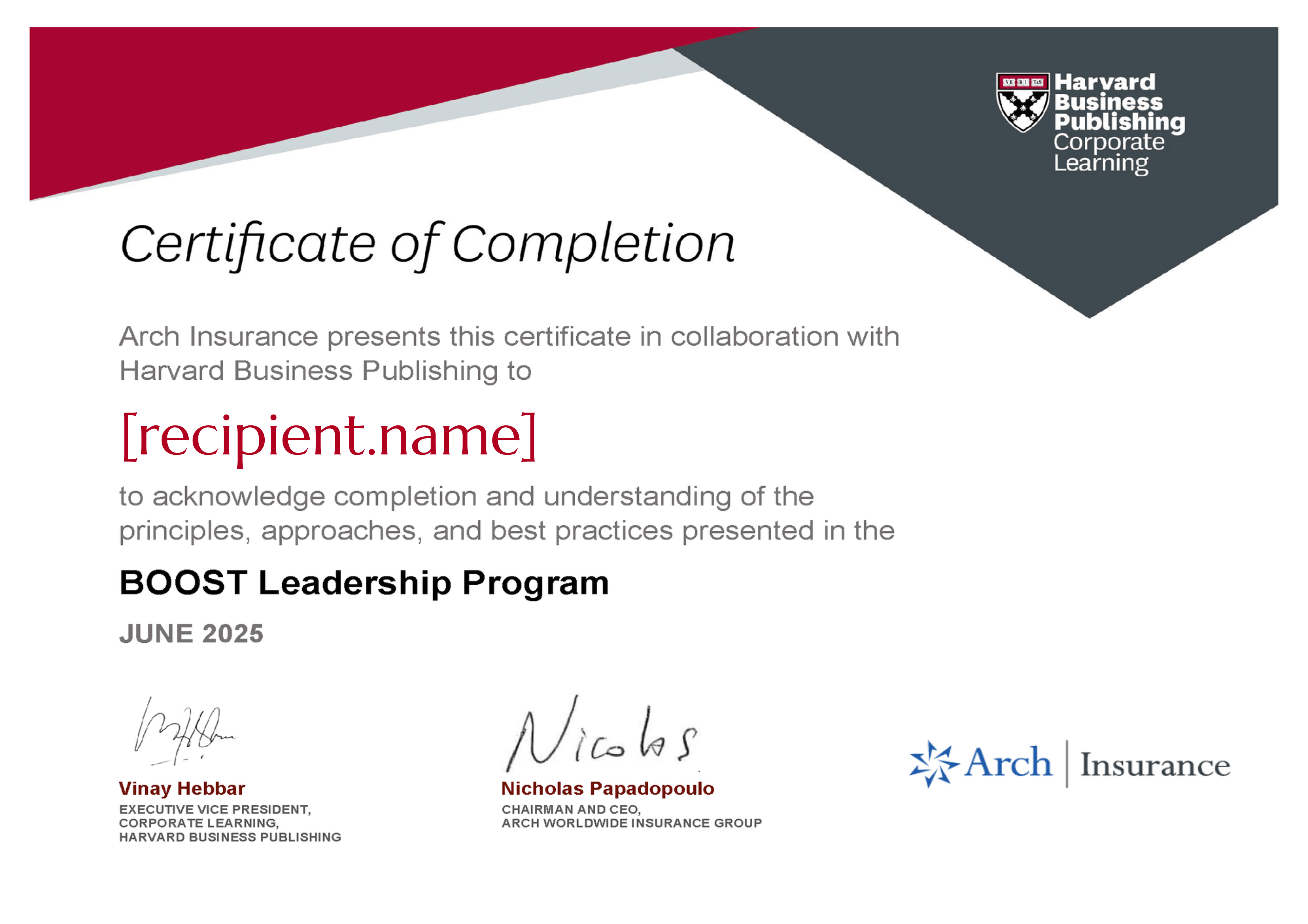 BOOST Leadership Program certificate