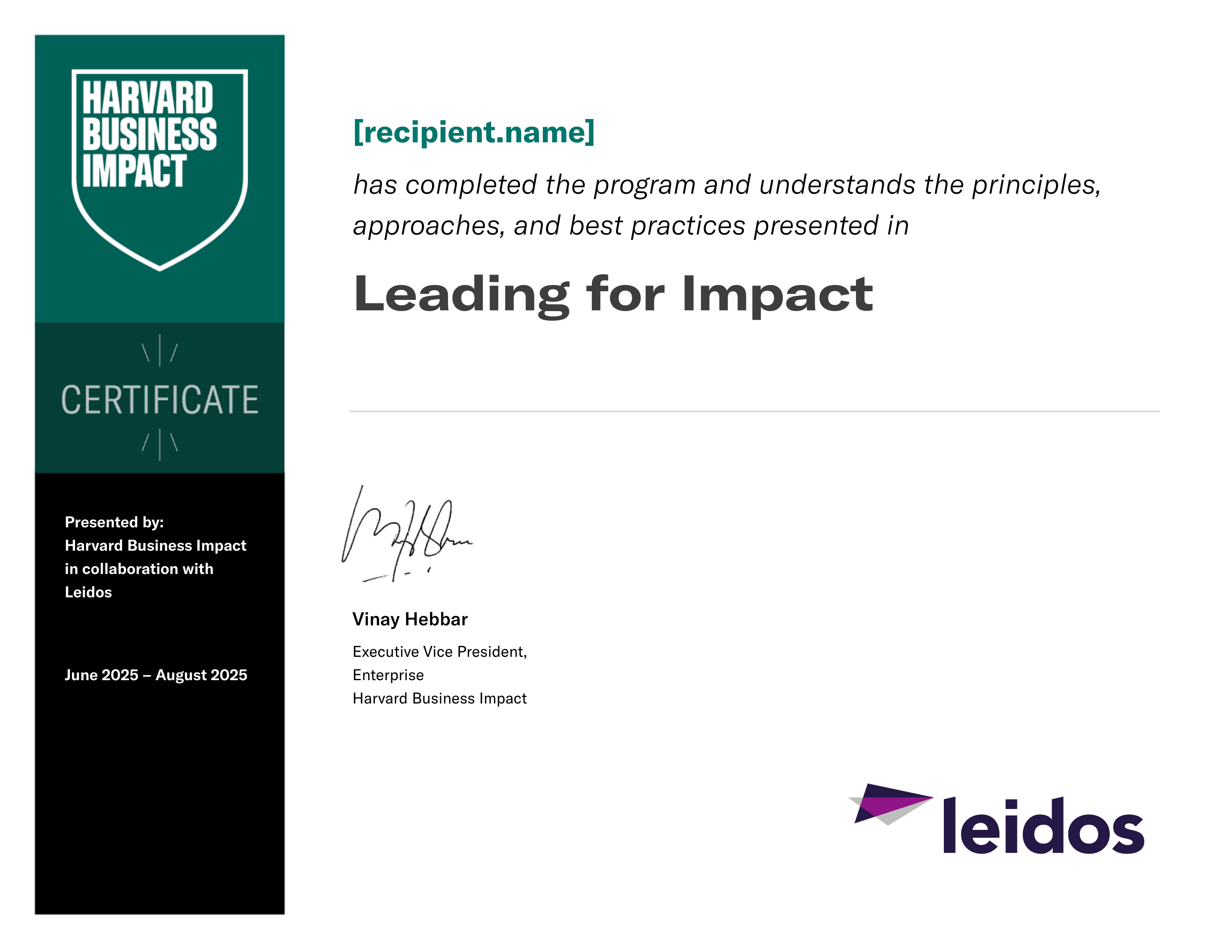 Leading for Impact certificate