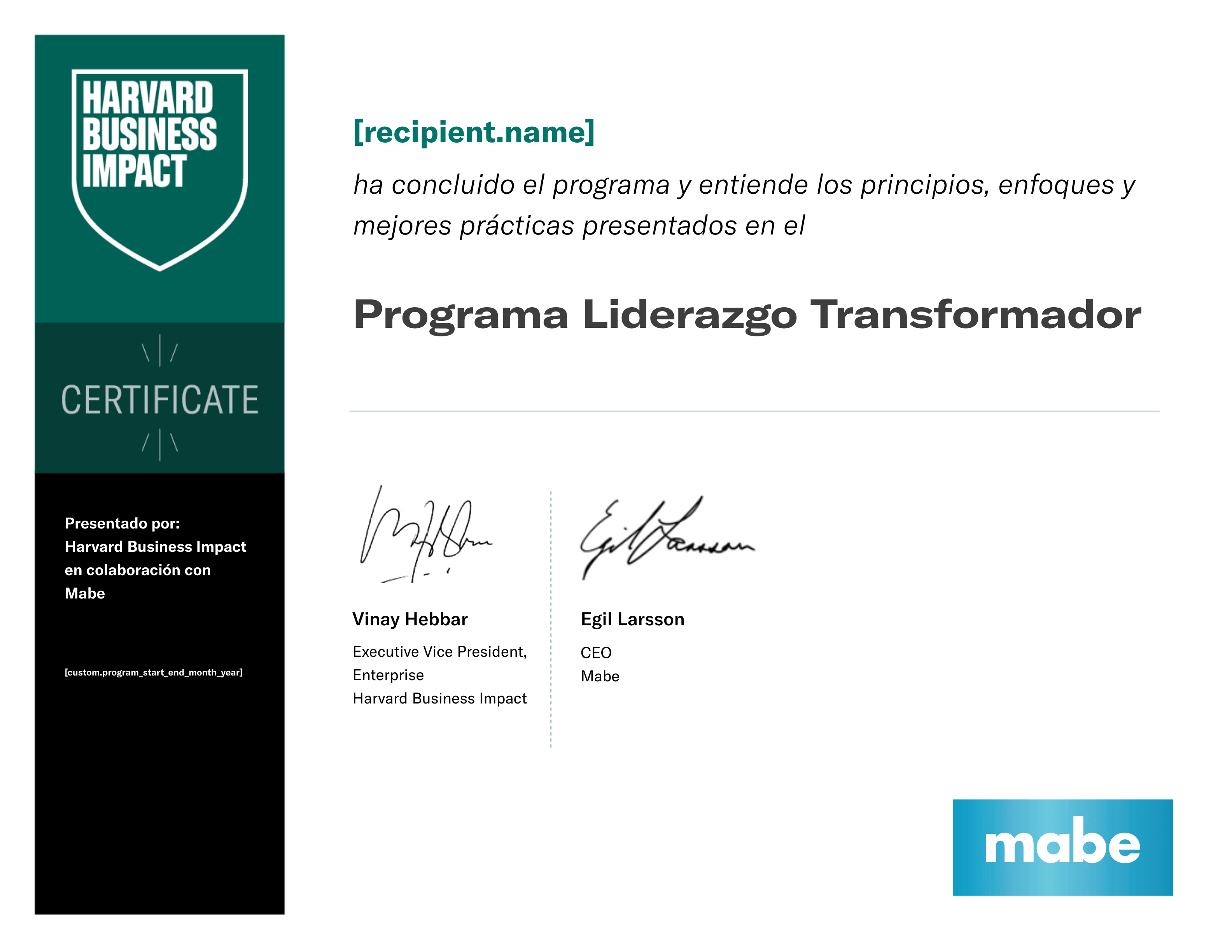 Mabe Programa Liderazgo Transformador certificate