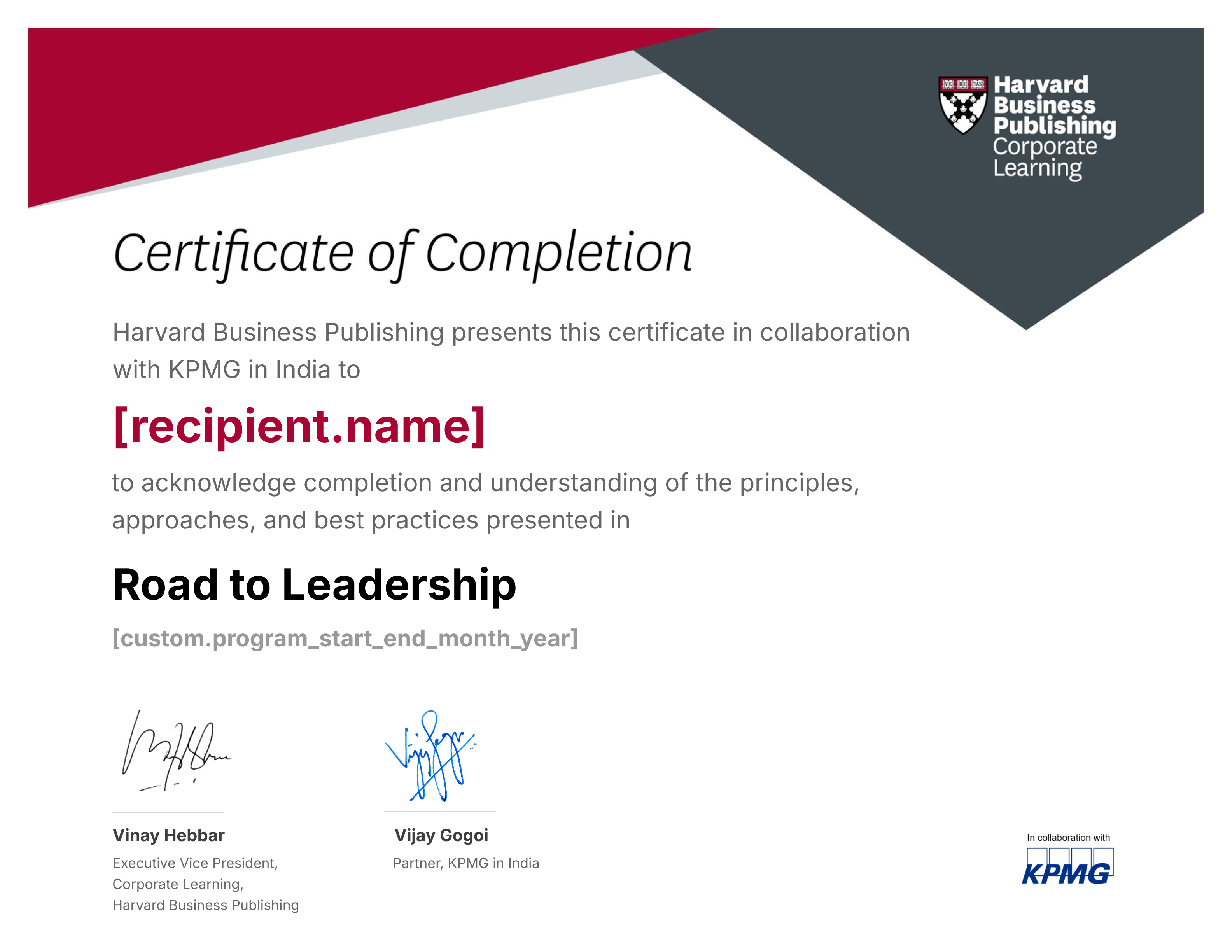 Road to Leadership certificate