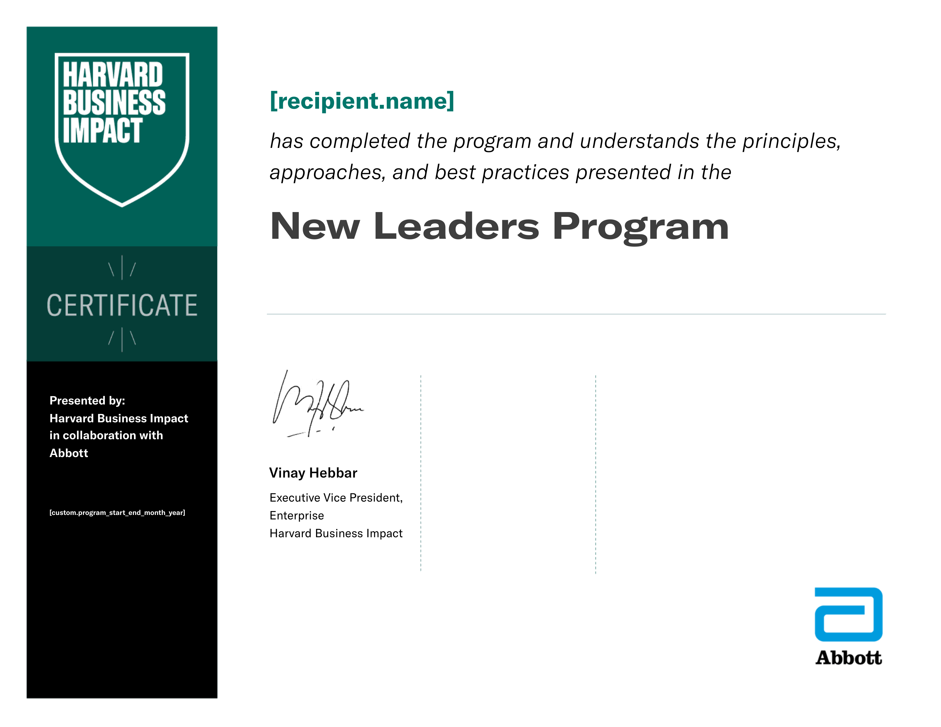 Abbott New Leader Program certificate