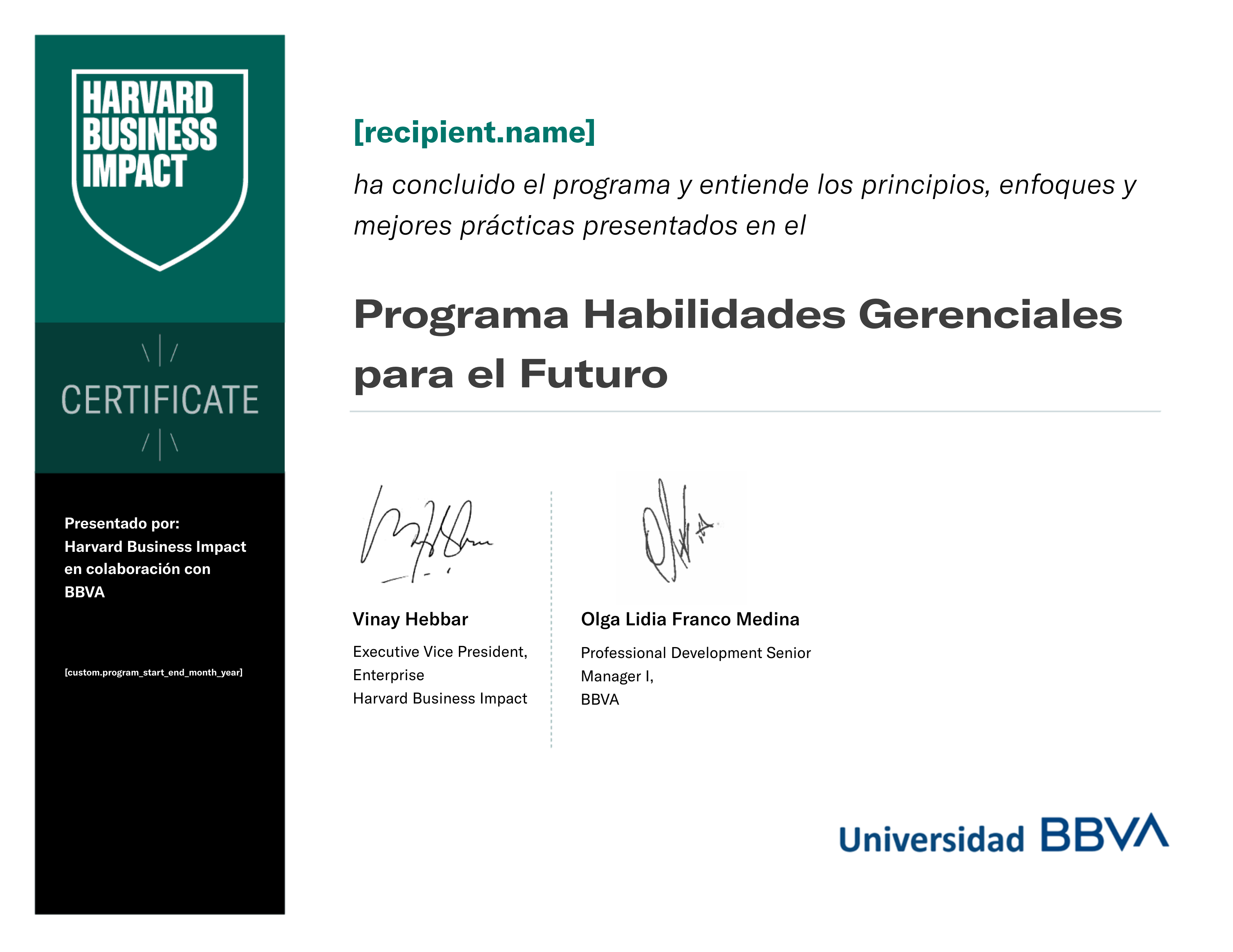 BBVA Programa Habilidades Gerenciales para el Futuro certificate