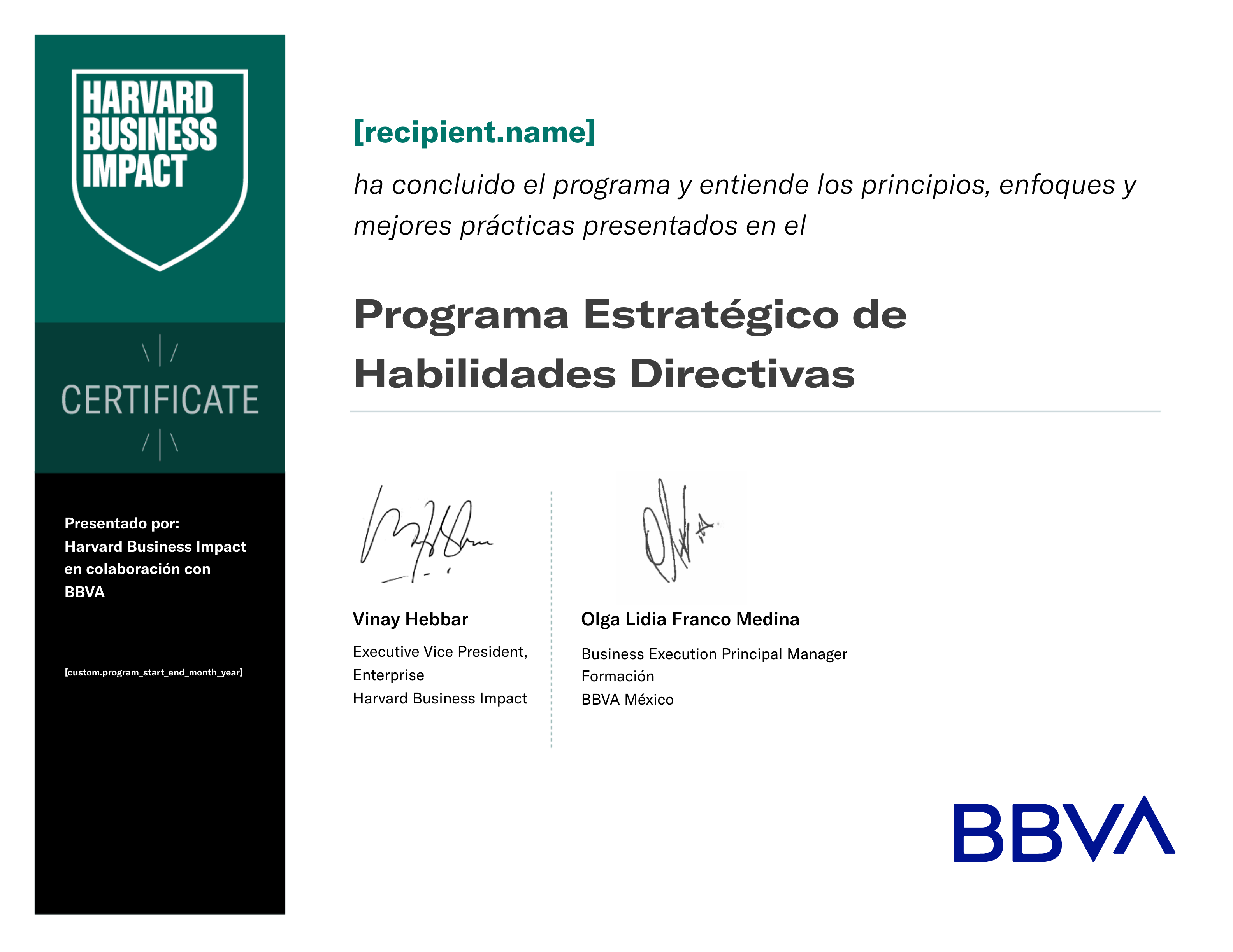 BBVA Programa Estratégico de Habilidades Directivas certificate