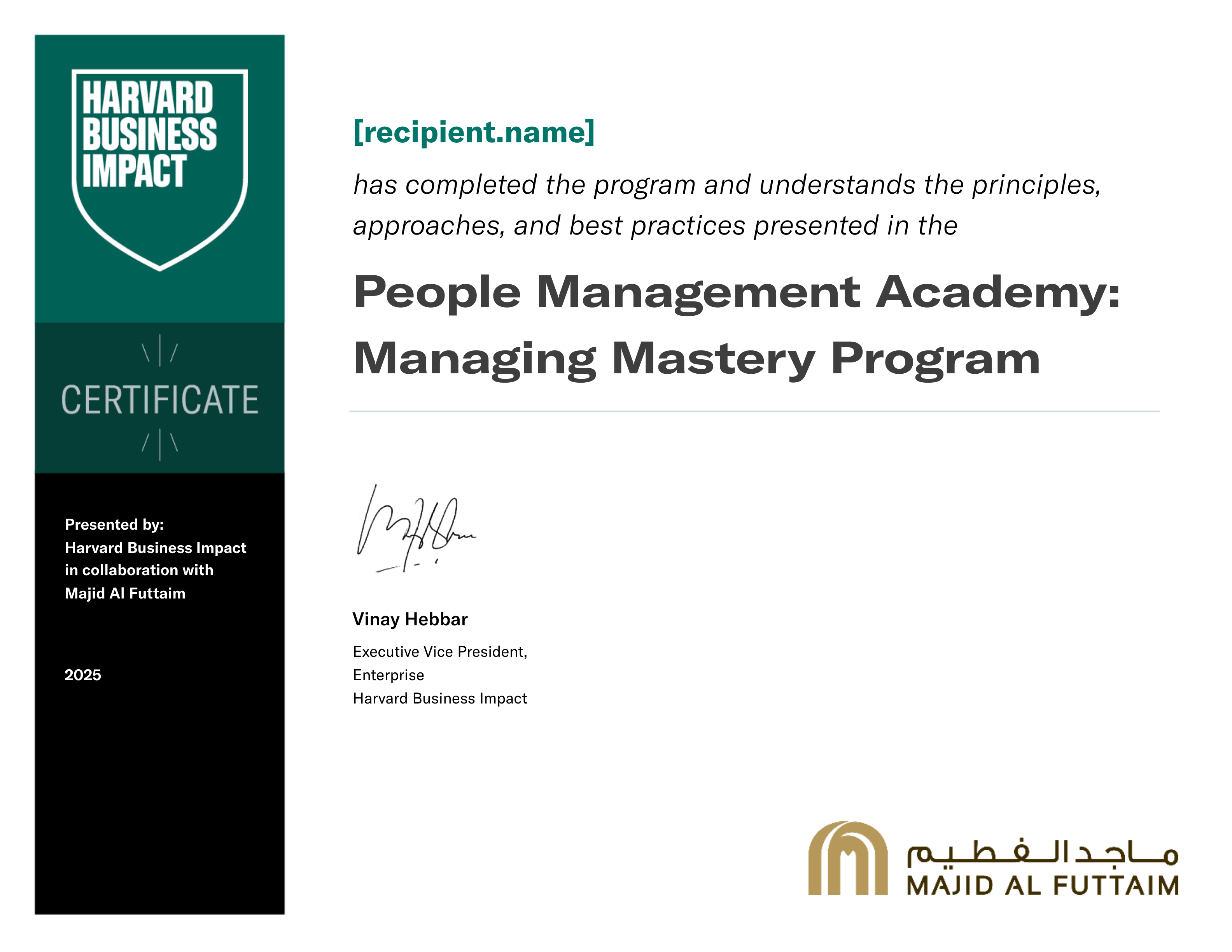 Majid Al Futtaim - People Management Academy: Managing Mastery certificate