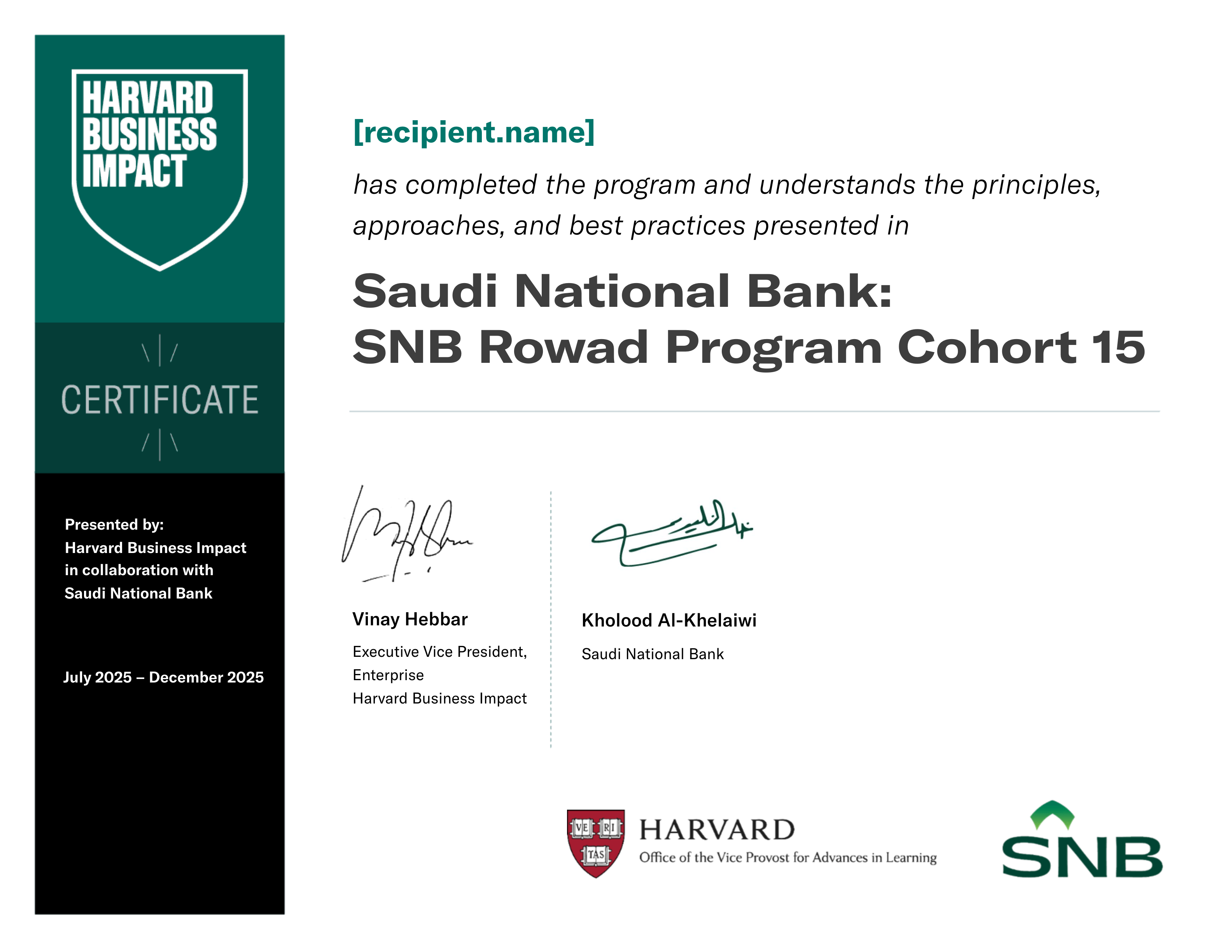 Saudi National Bank: SNB Rowad Program Cohort 15 certificate