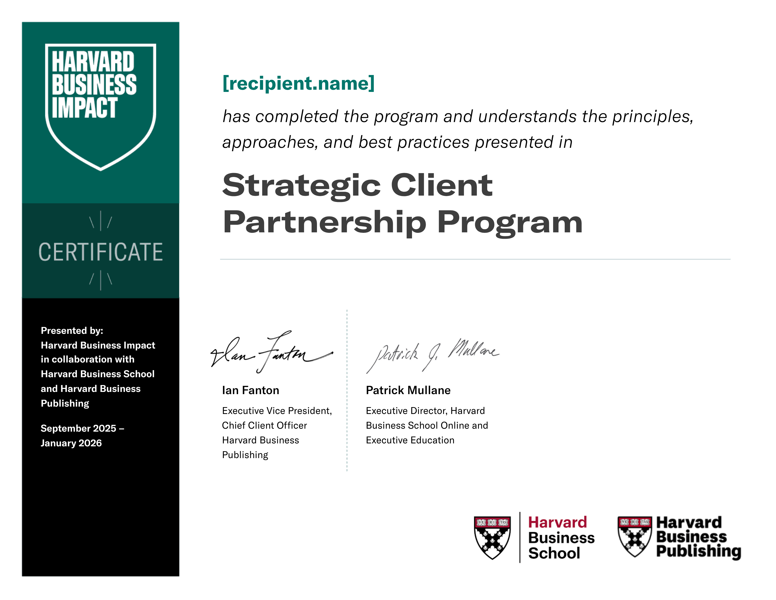 Strategic Client Partnership Program certificate