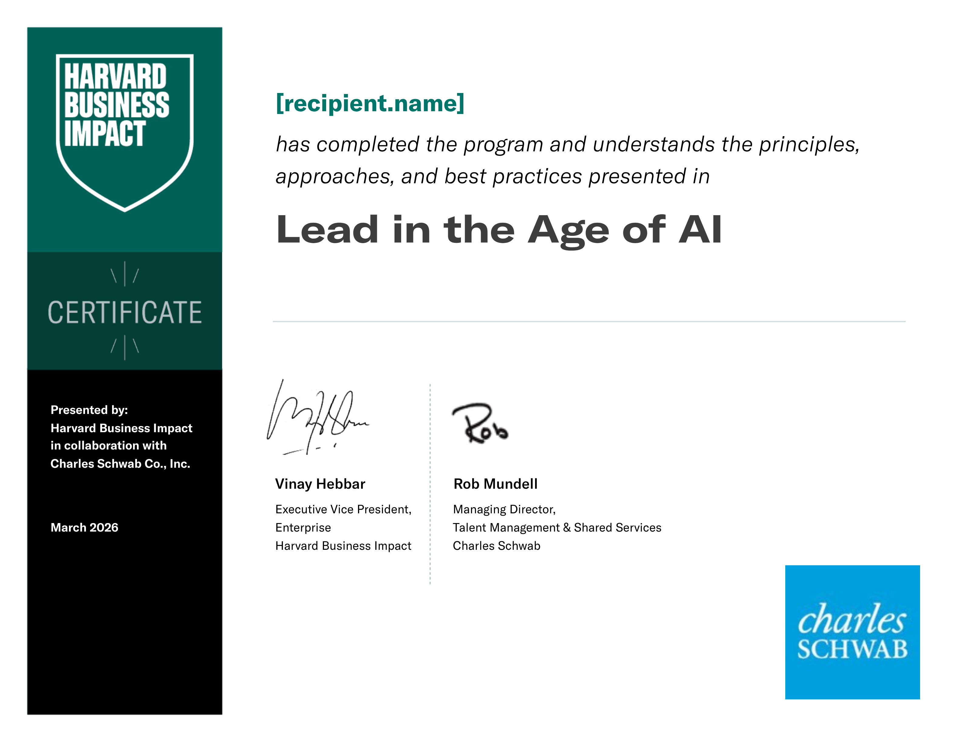 Charles Schwab - Lead in the Age of AI certificate