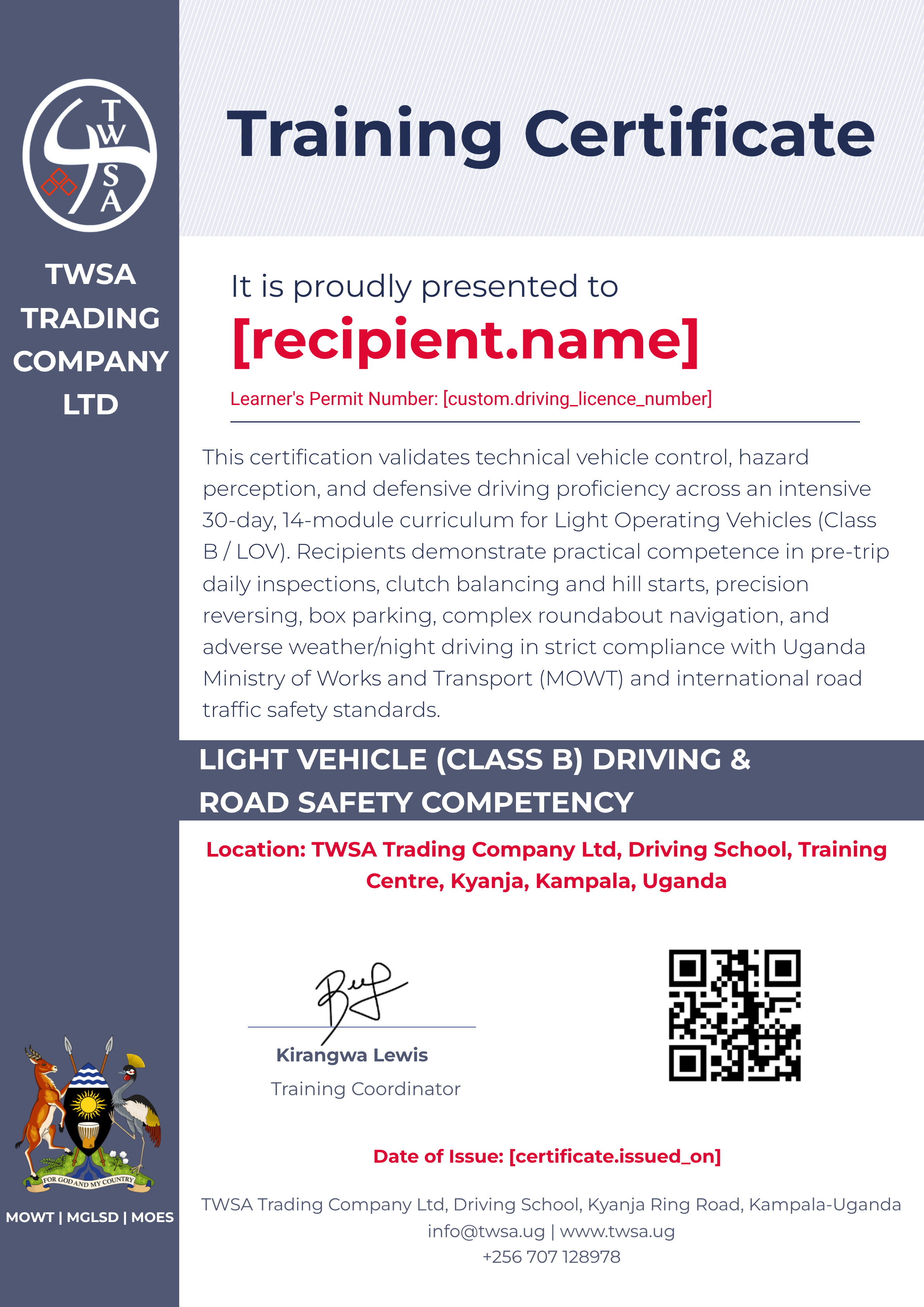 LIGHT VEHICLE (CLASS B) DRIVING & ROAD SAFETY COMPETENCY