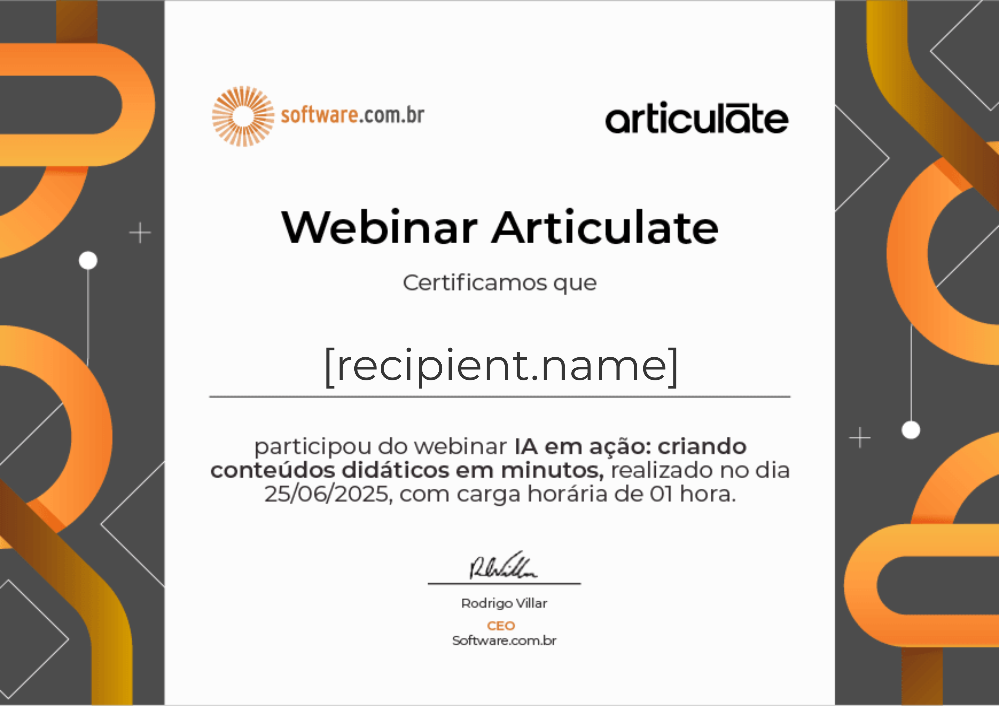 Webinar l IA em ação: criando conteúdos didáticos em minutos certificate