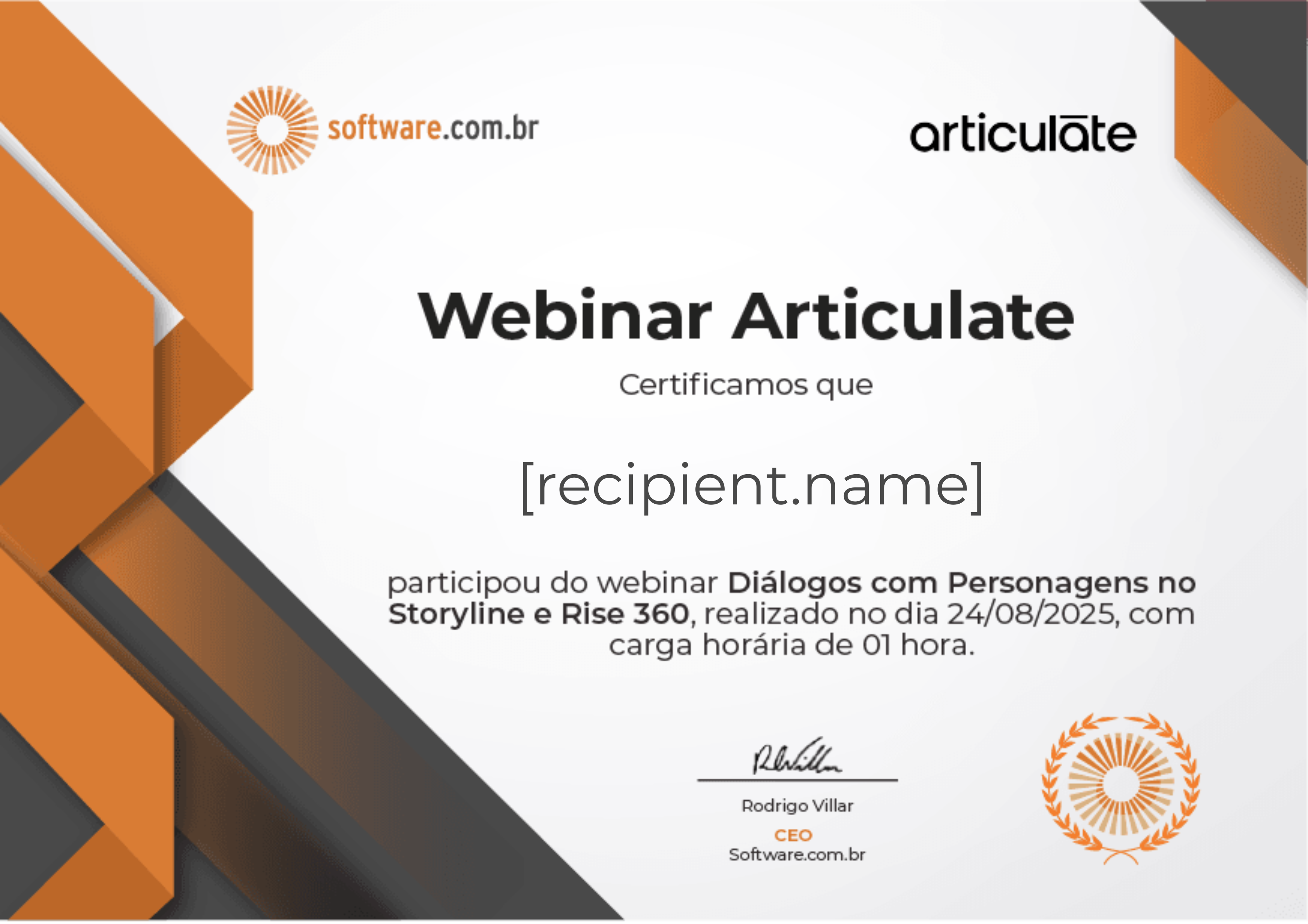 Webinar | Diálogos com Personagens no Storyline e Rise 360 certificate