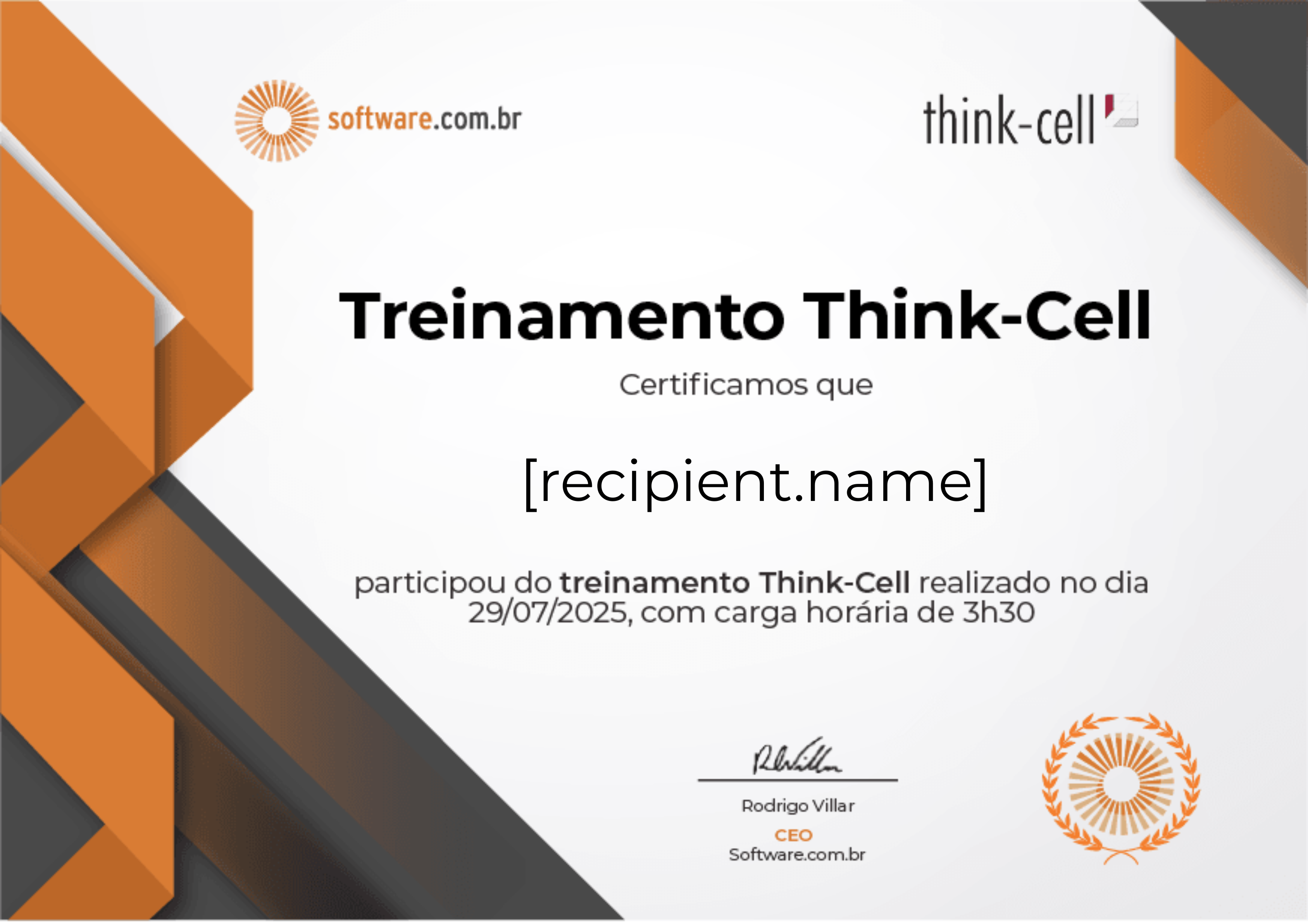 Certificado treinamento think-cell certificate