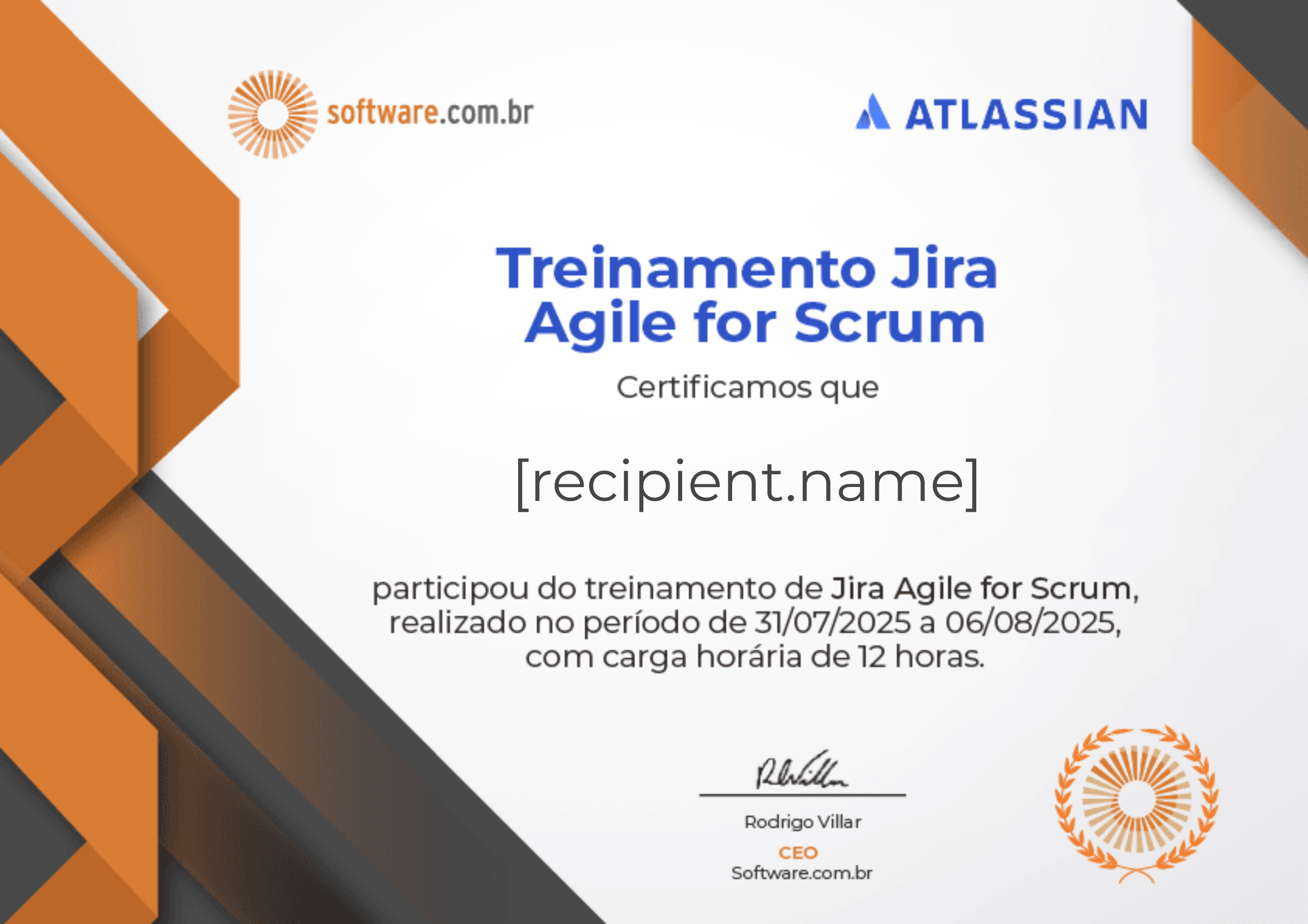Treinamento Jira Agile for Scrum certificate