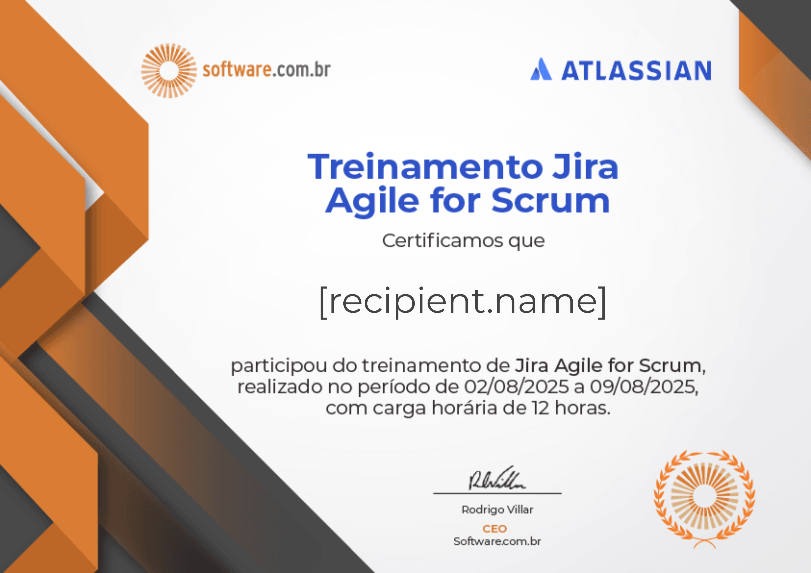 Treinamento Jira Agile for Scrum certificate