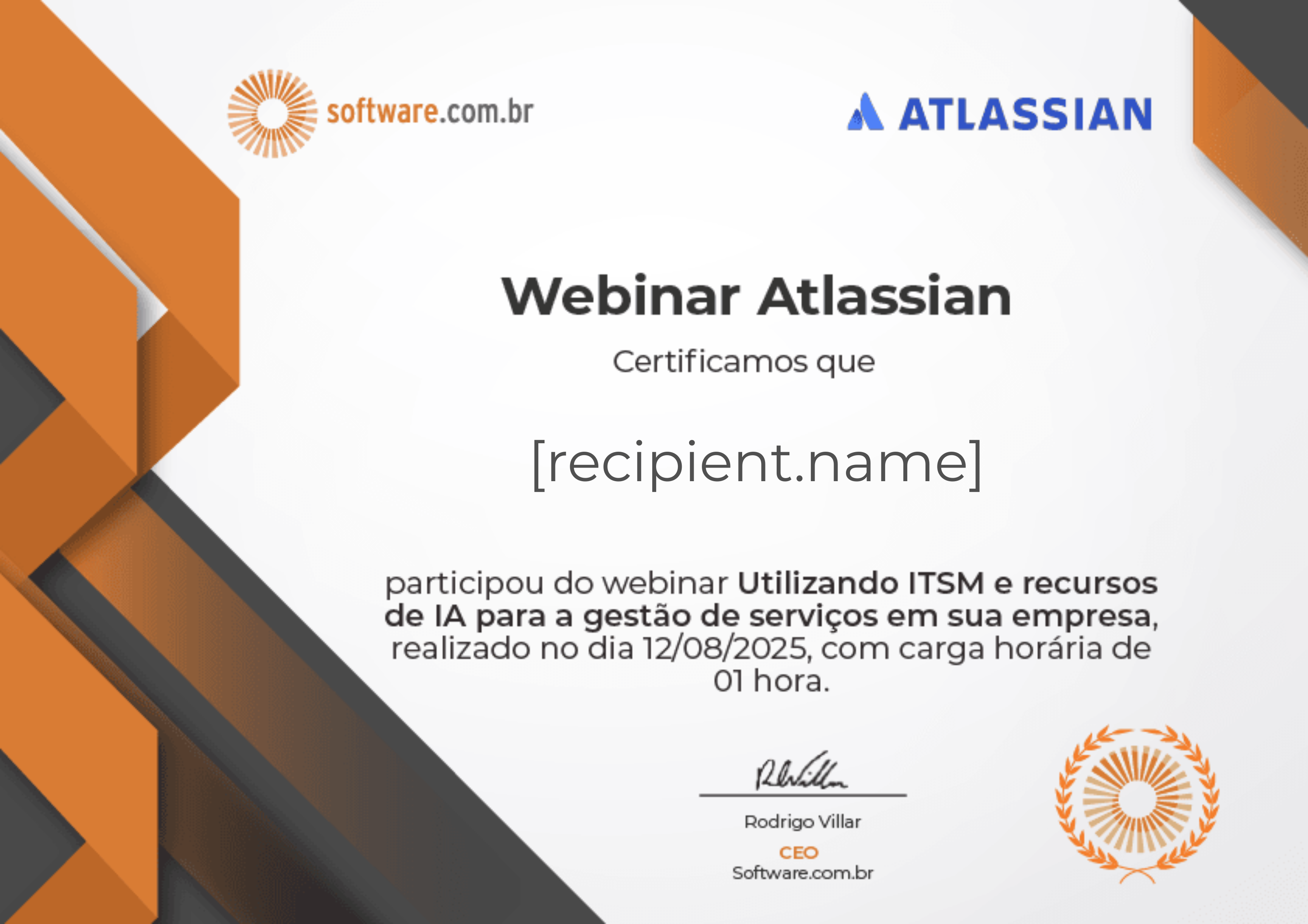 Webinar Utilizando ITSM e recursos de IA para a gestão de serviços em sua empresa certificate