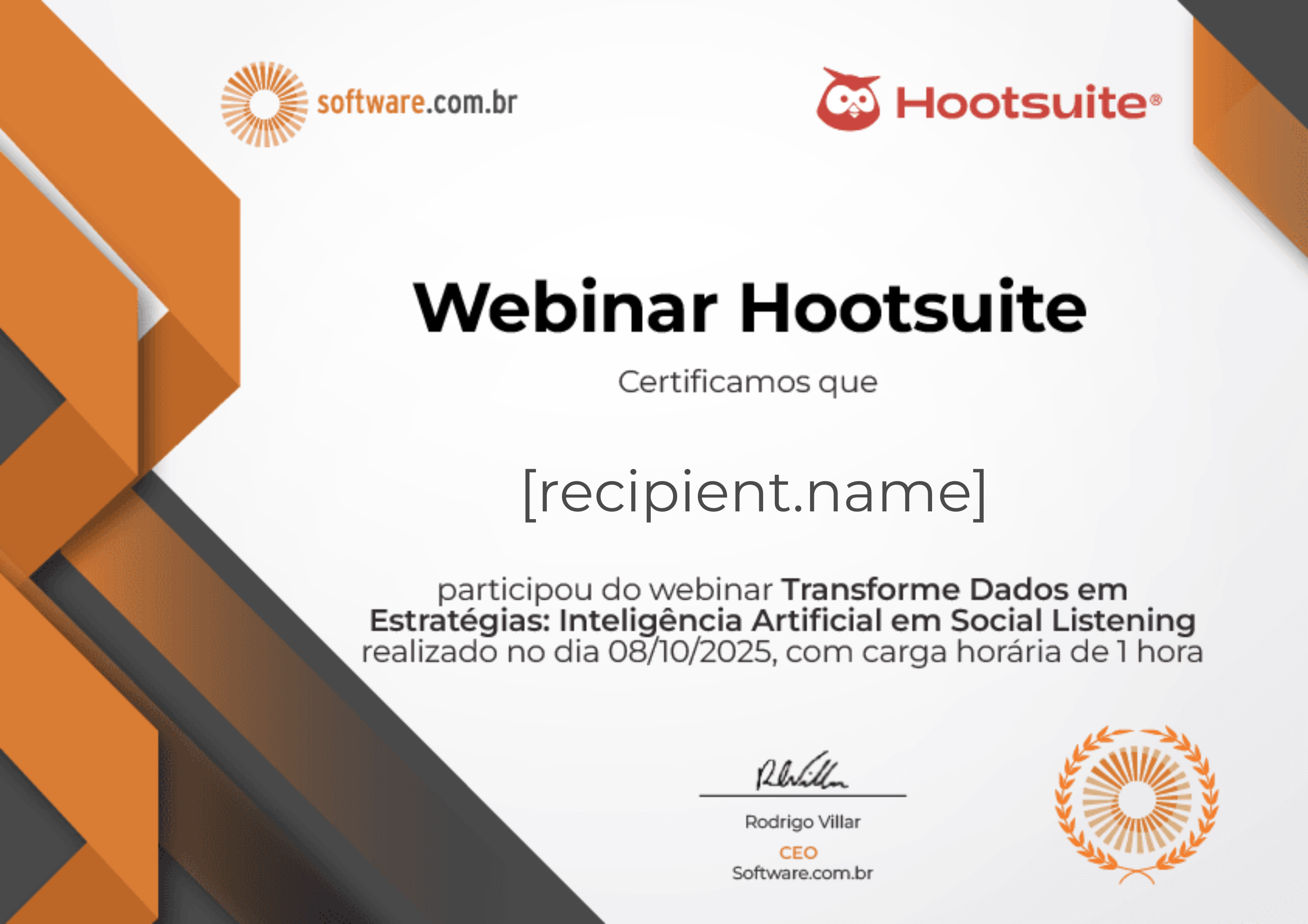 Webinar l Transforme Dados em Estratégias: Inteligência Artificial em Social Listening certificate