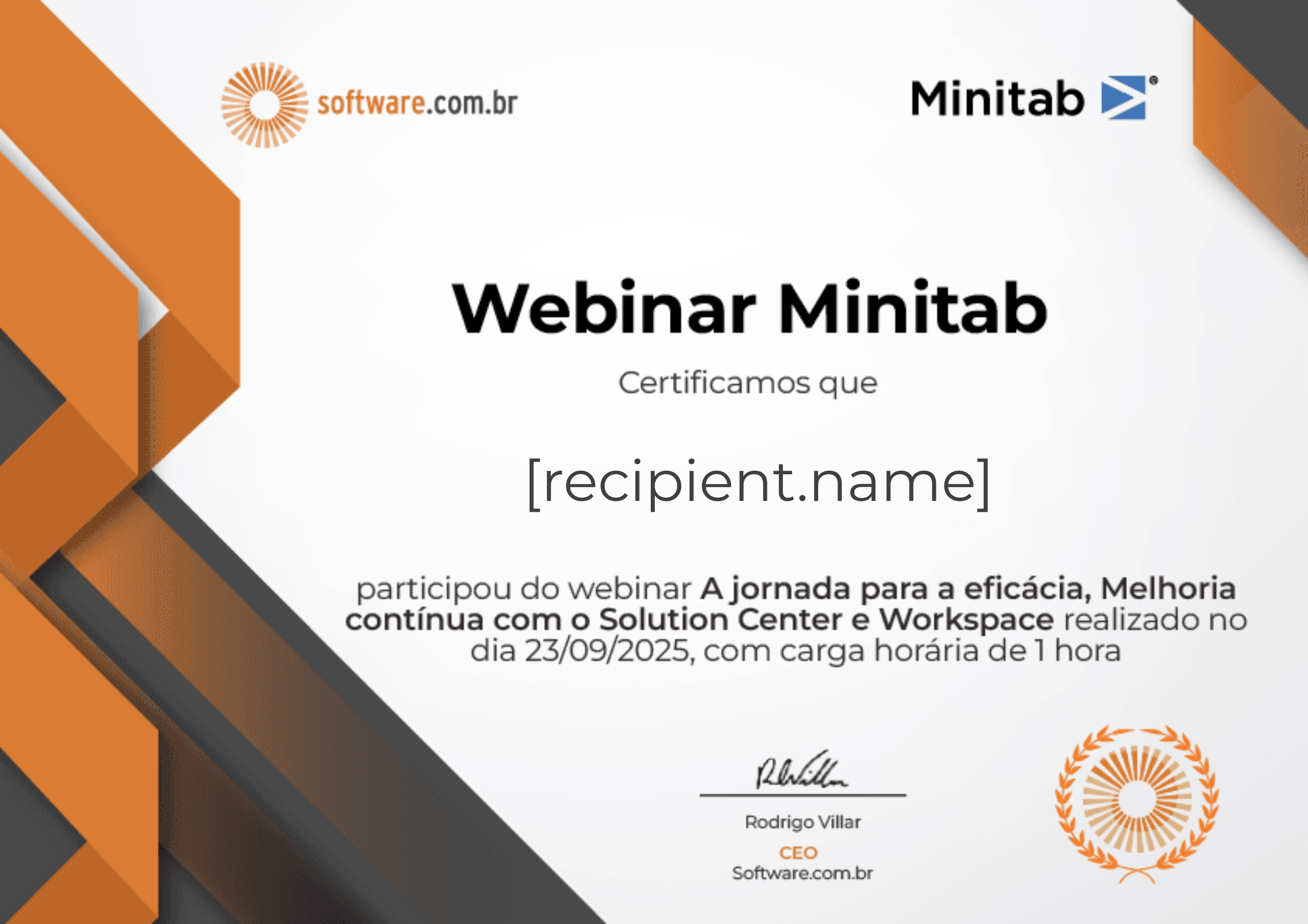 Webinar l A jornada para a eficácia, Melhoria contínua com o Solution Center e Workspace certificate