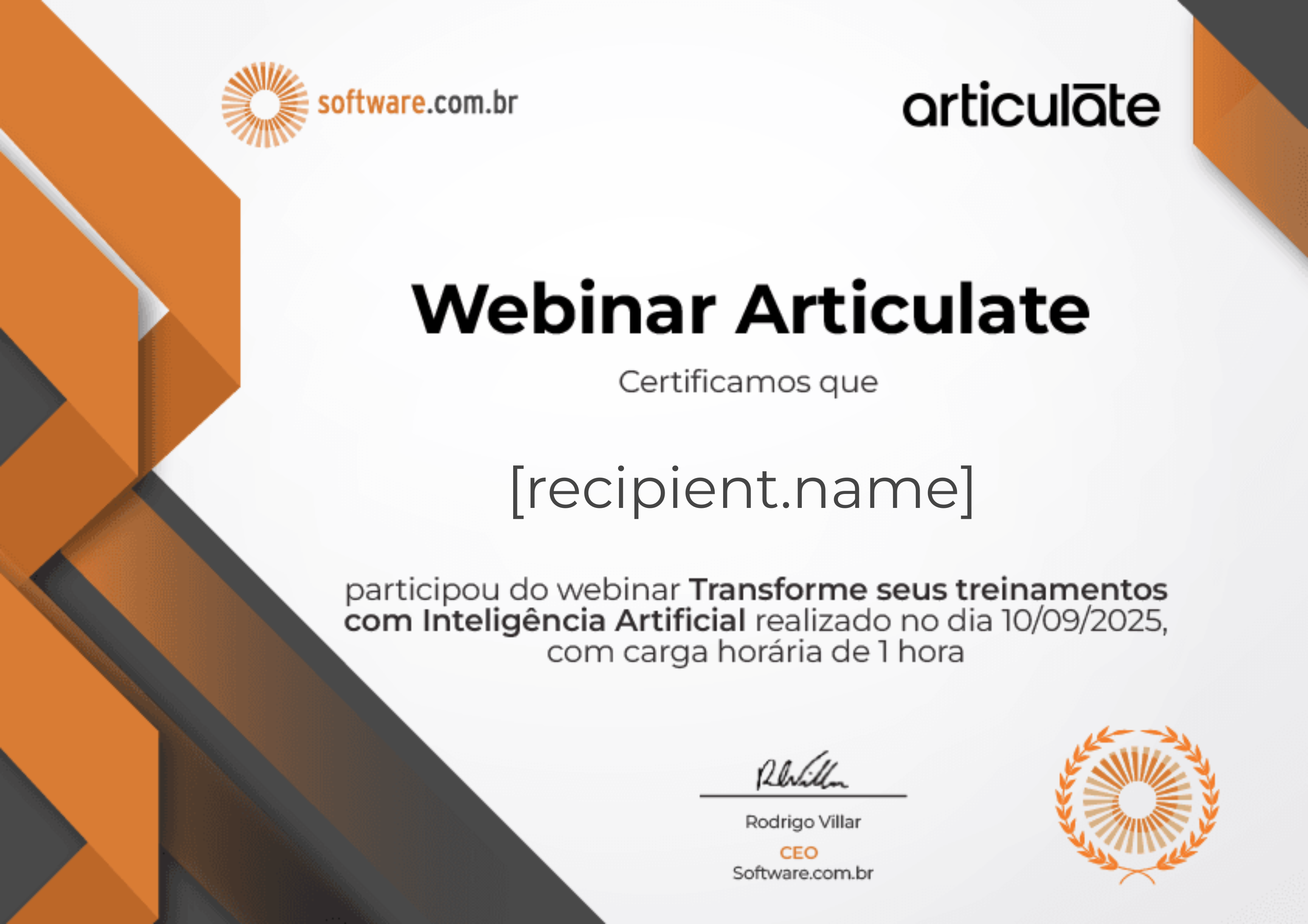 Webinar | Transforme seus treinamentos com Inteligência Artificial certificate