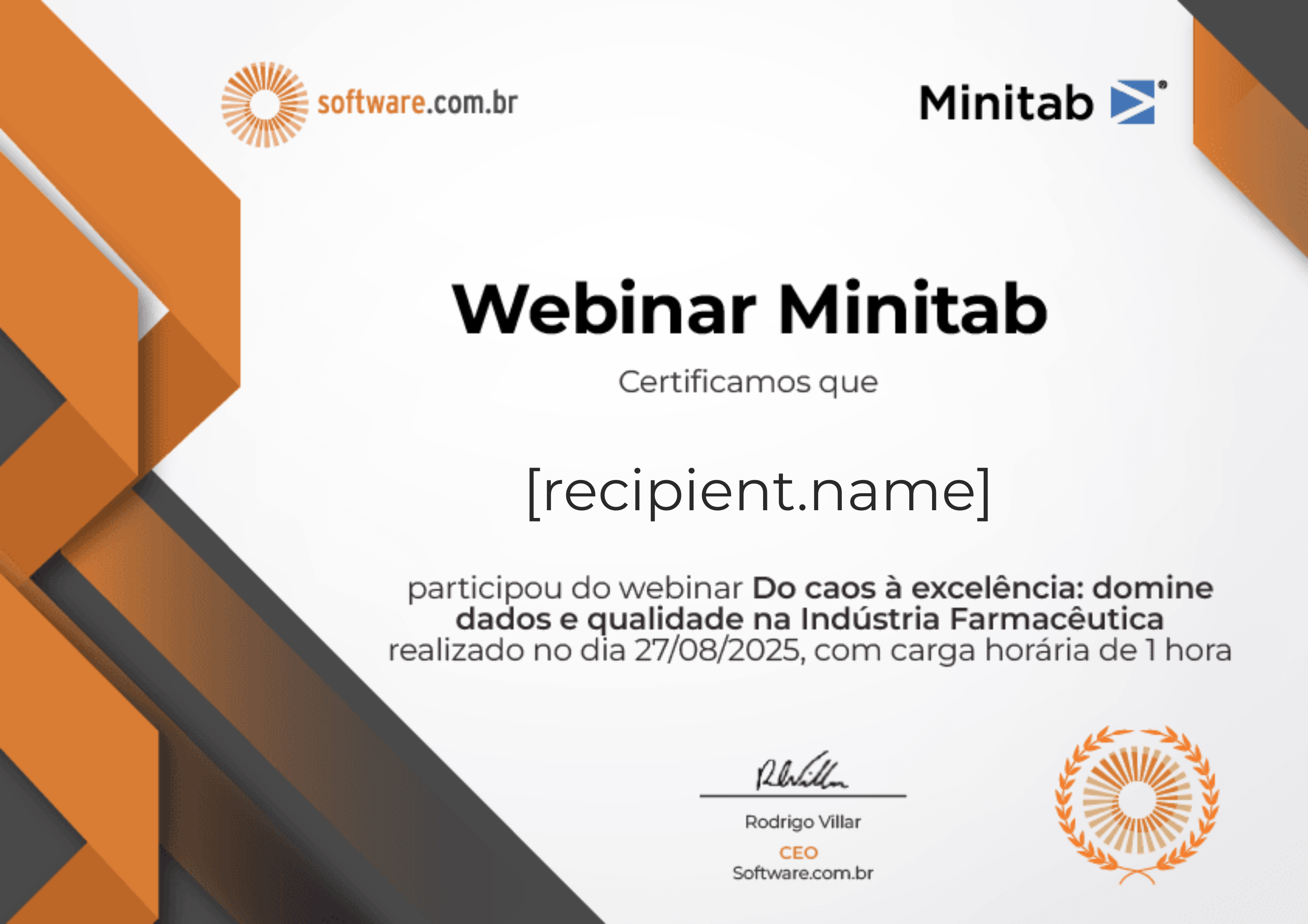 Webinar | Do caos à excelência: domine dados e qualidade na Indústria Farmacêutica certificate