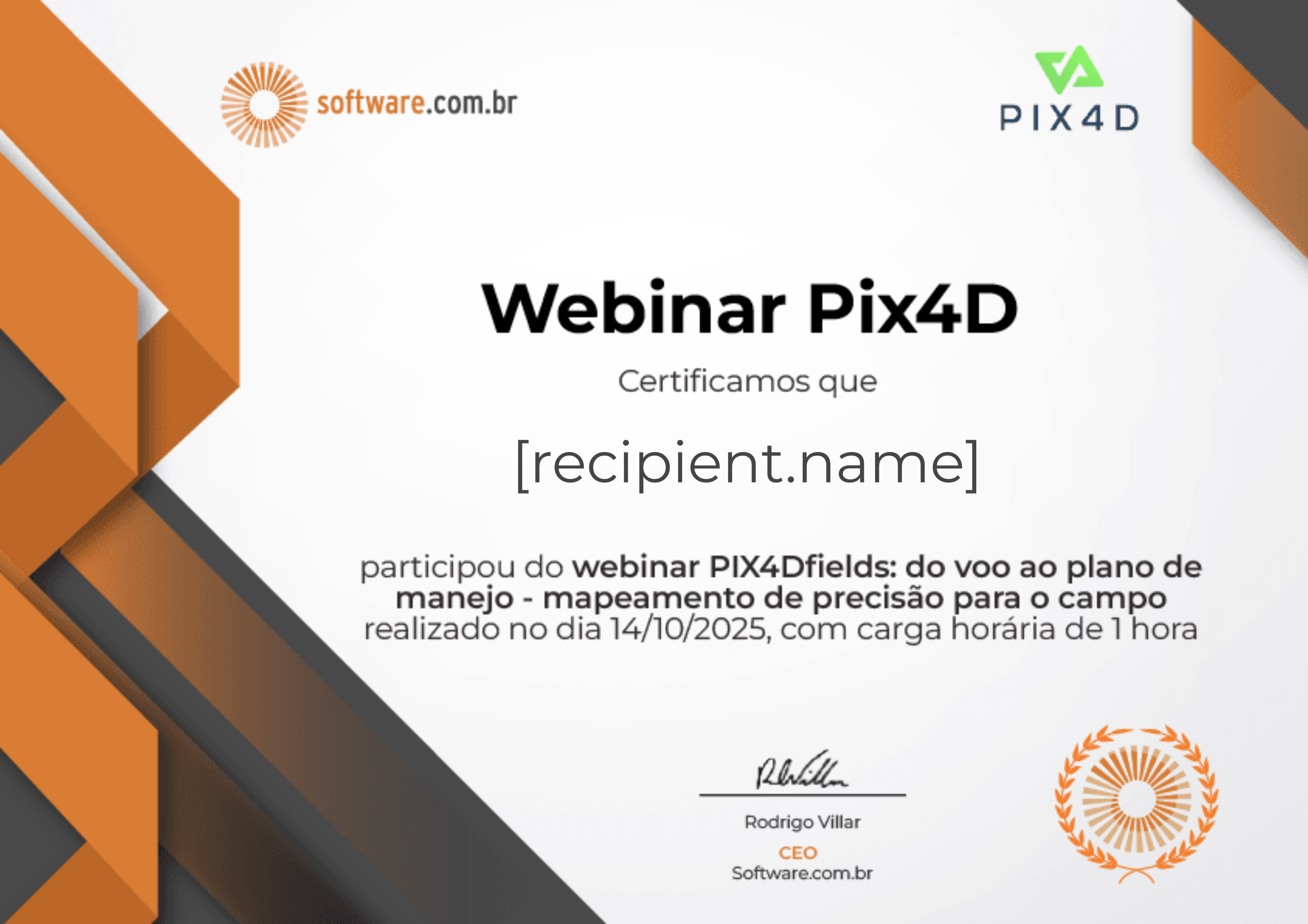 Webinar | PIX4Dfields: do voo ao plano de manejo - mapeamento de precisão para o campo certificate
