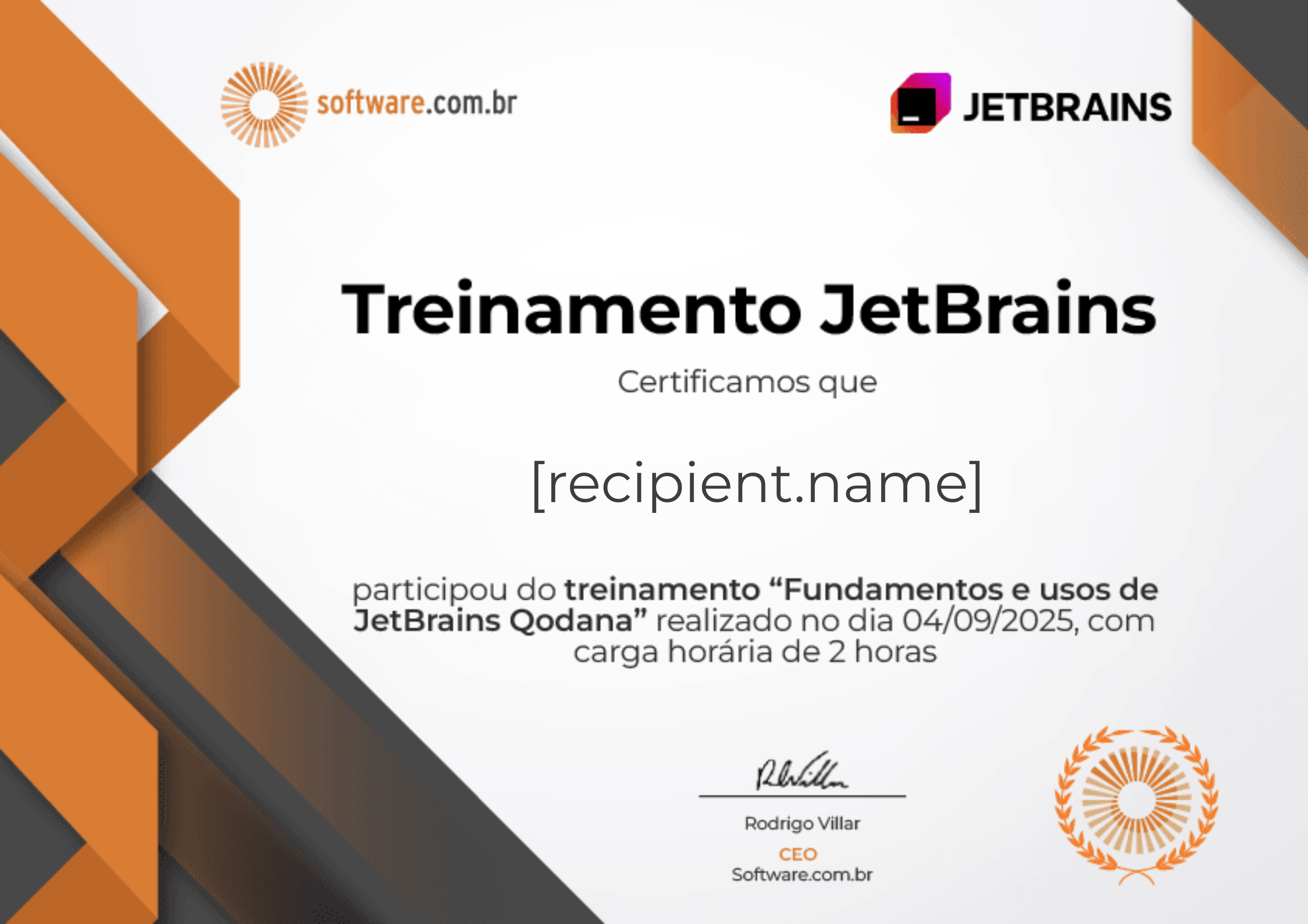Treinamento "Fundamentos e usos de JetBrains Qodana" certificate