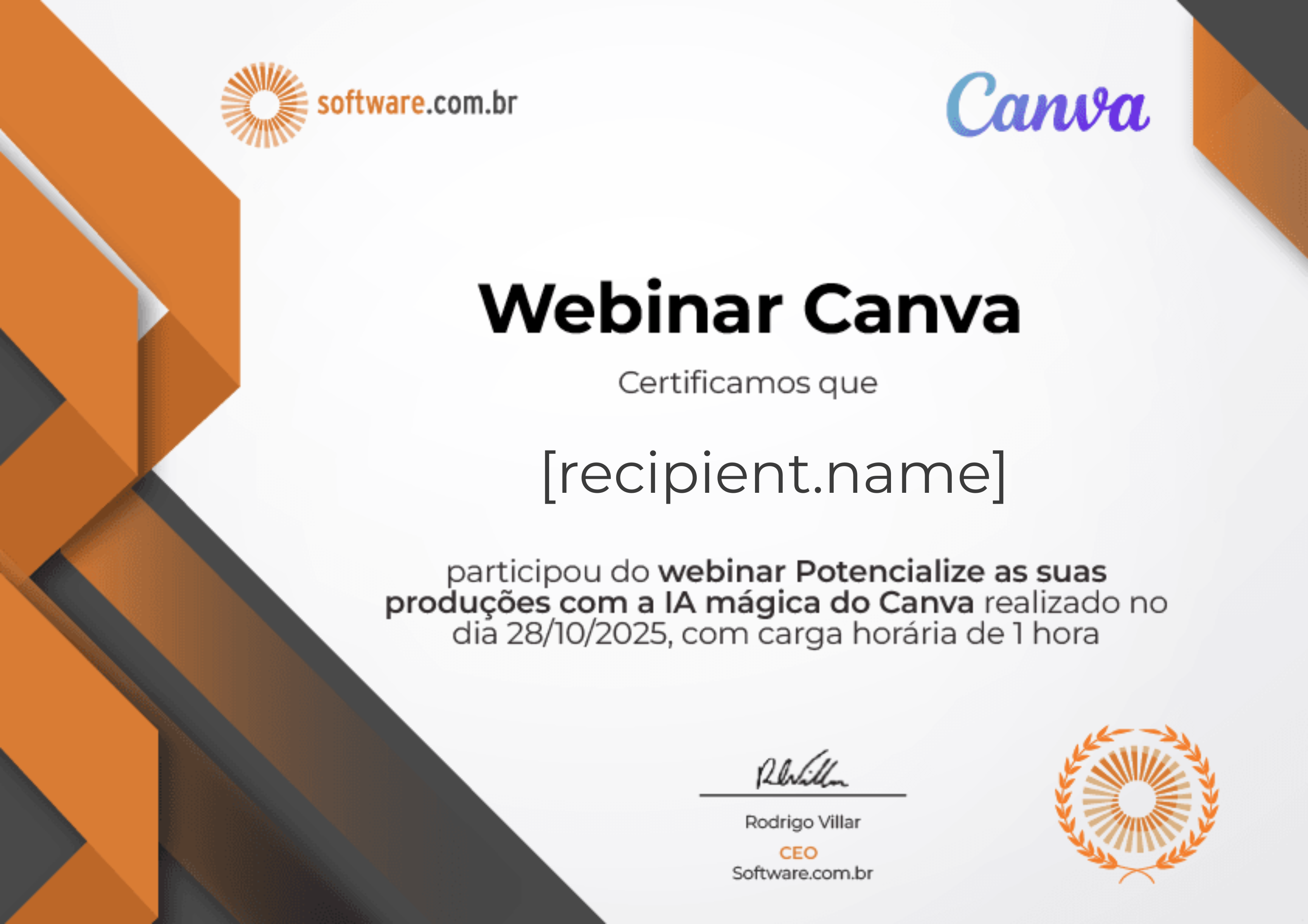 Webinar | Potencialize as suas produções com a IA mágica do Canva certificate