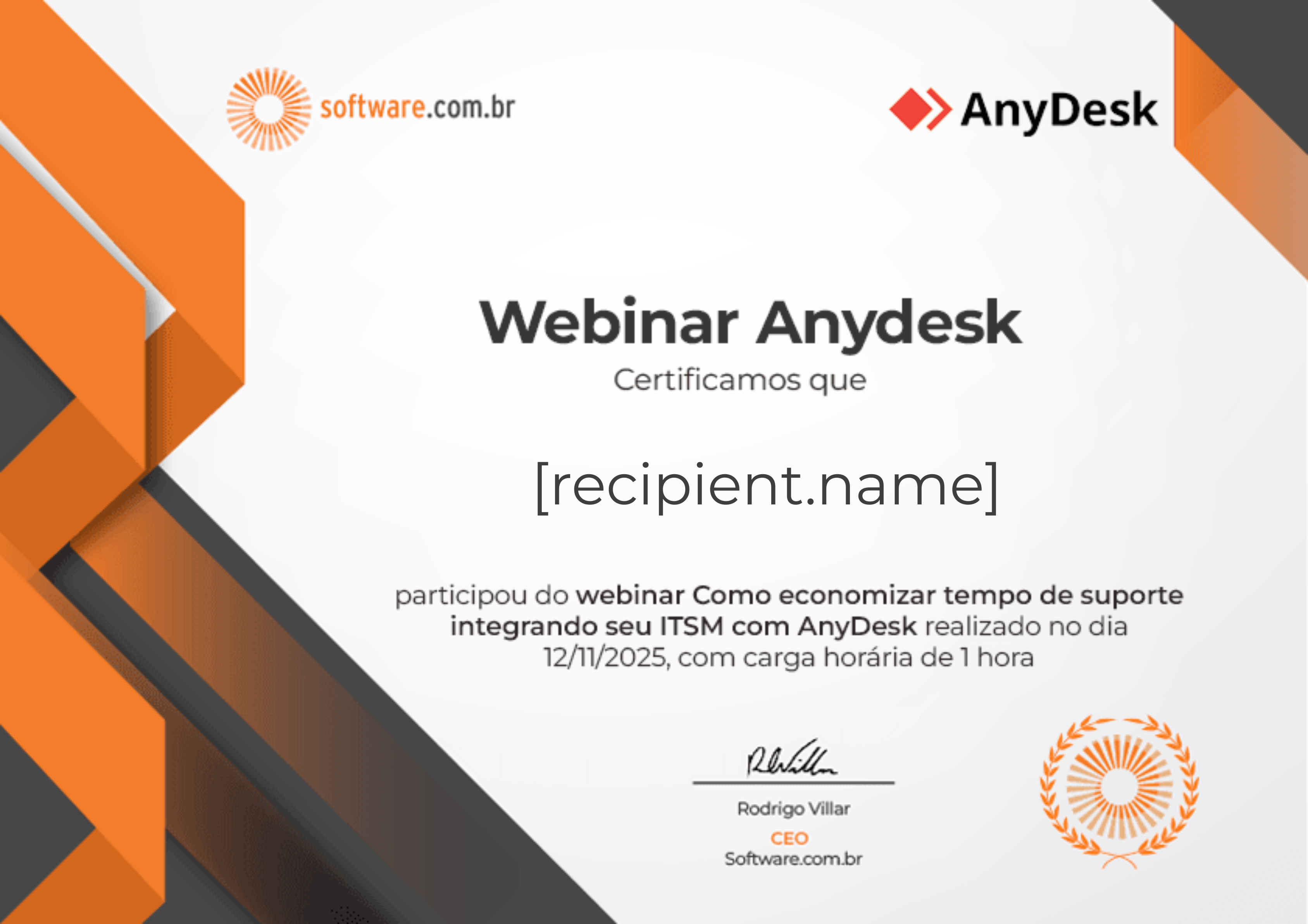 Webinar | Como economizar tempo de suporte integrando seu ITSM com AnyDesk certificate