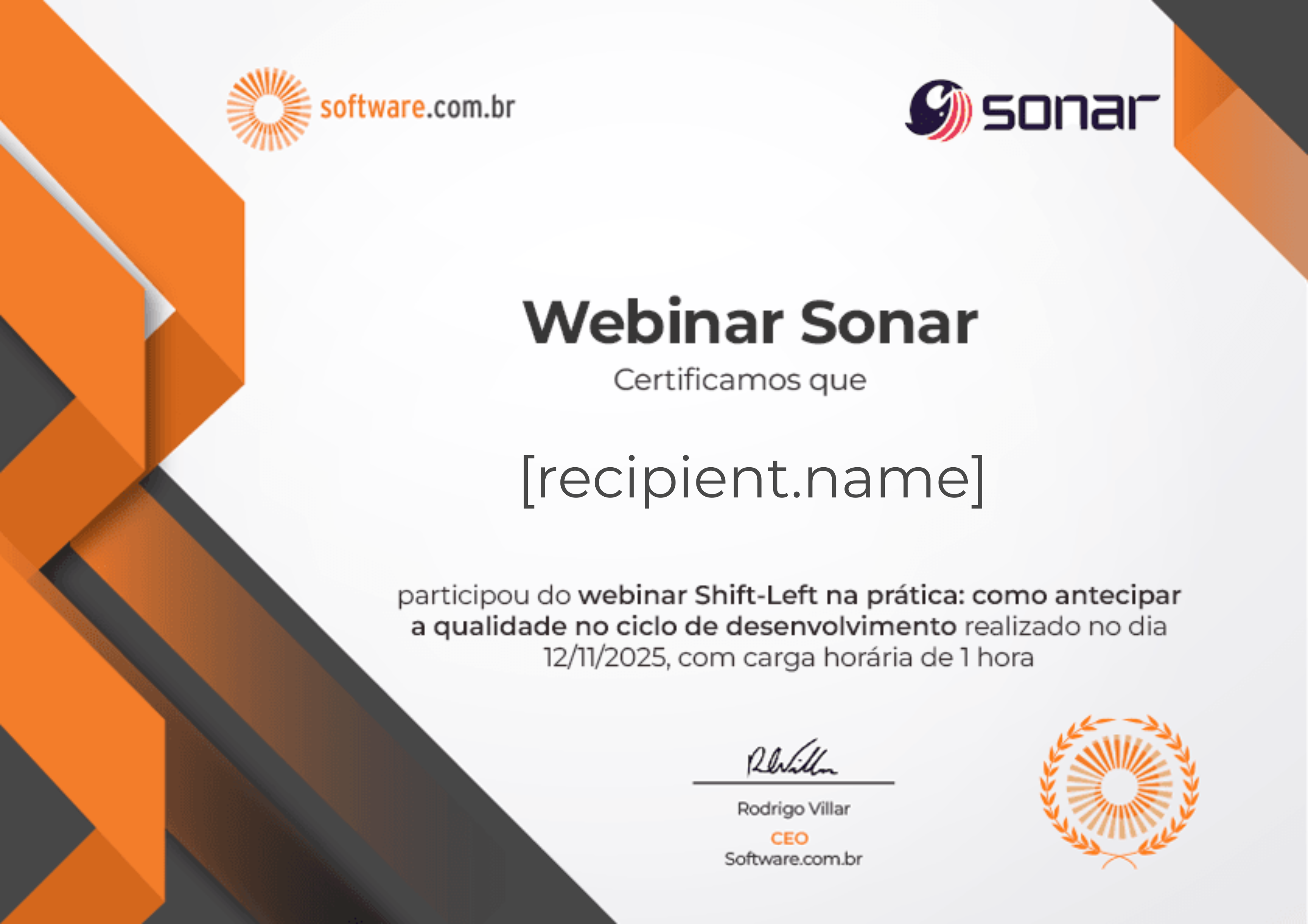 Webinar | Shift-Left na prática: como antecipar a qualidade no ciclo de desenvolvimento certificate