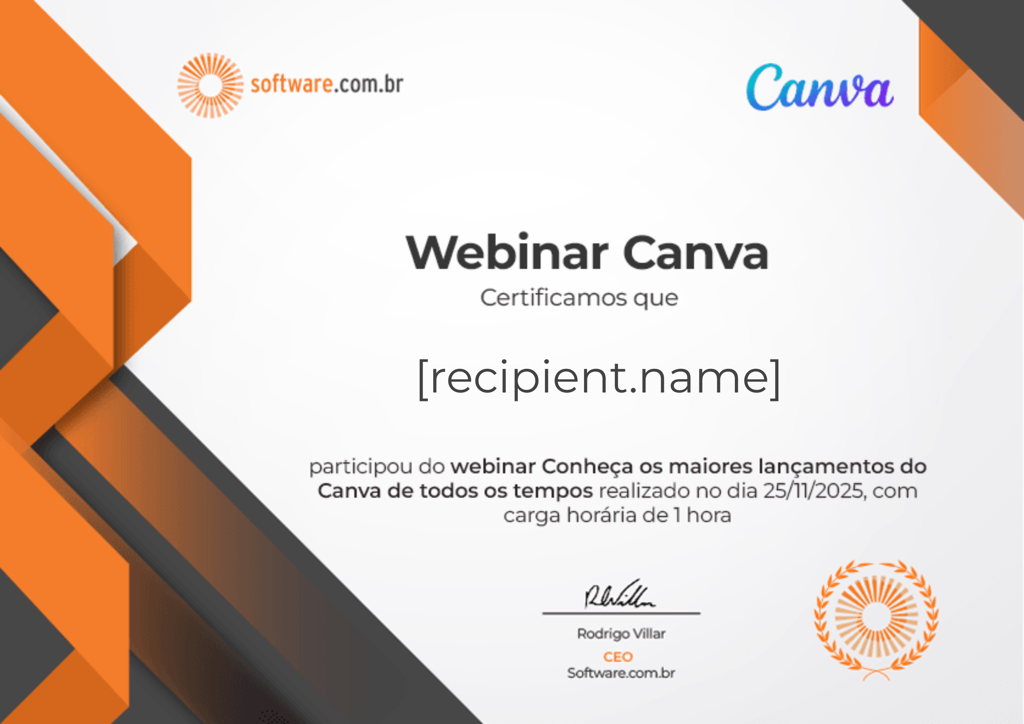 Webinar | Conheça os maiores lançamentos do Canva de todos os tempos certificate