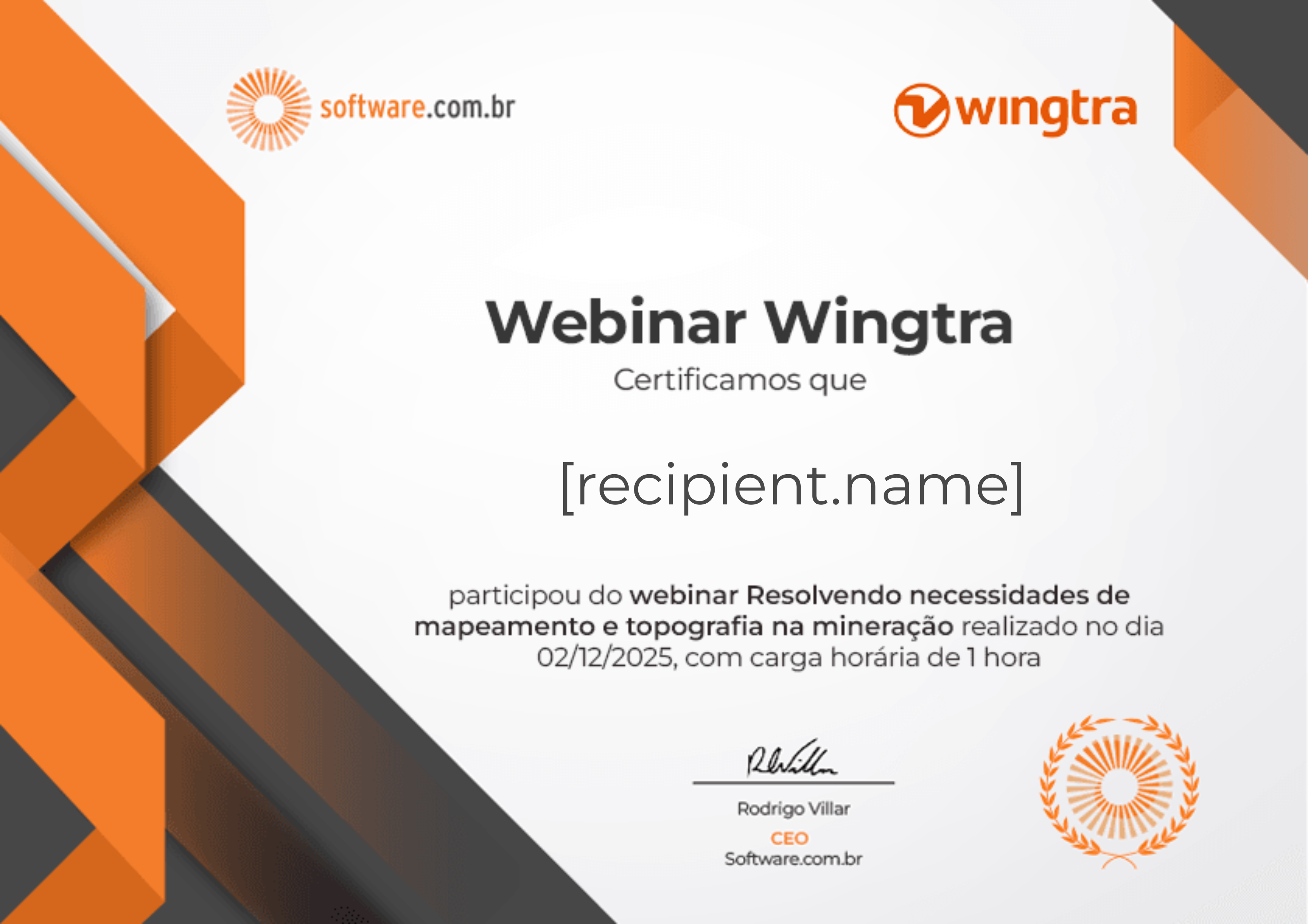 Webinar | Resolvendo necessidades de mapeamento e topografia na mineração certificate