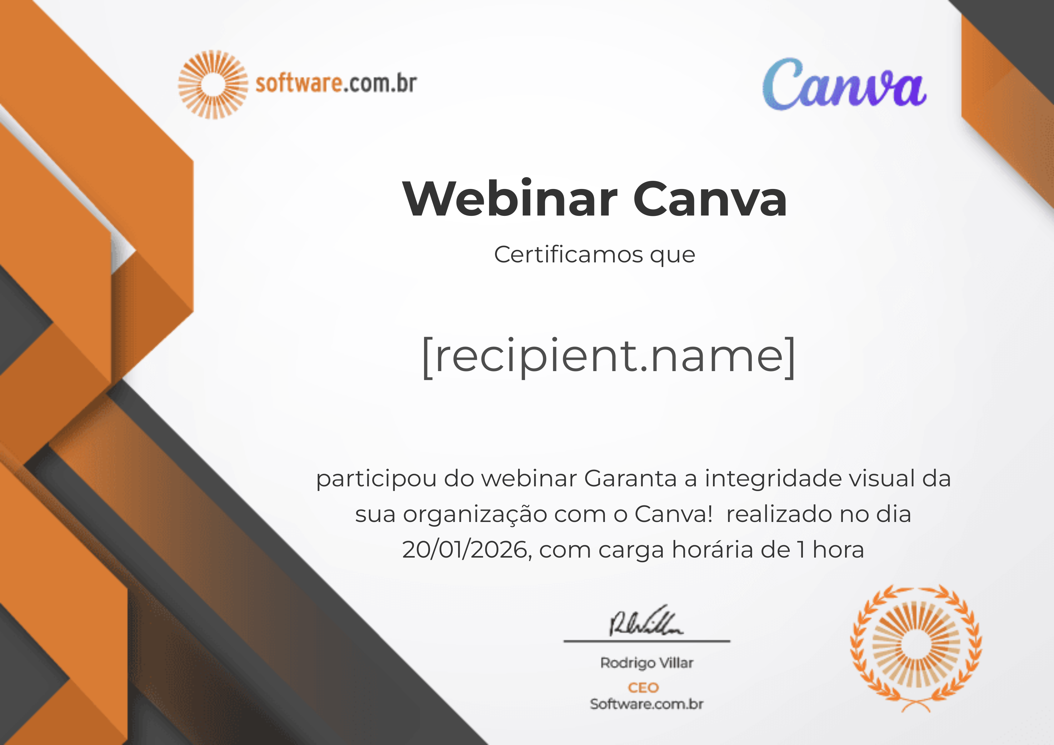 Webinar | Garanta a integridade visual da sua organização com o Canva! certificate
