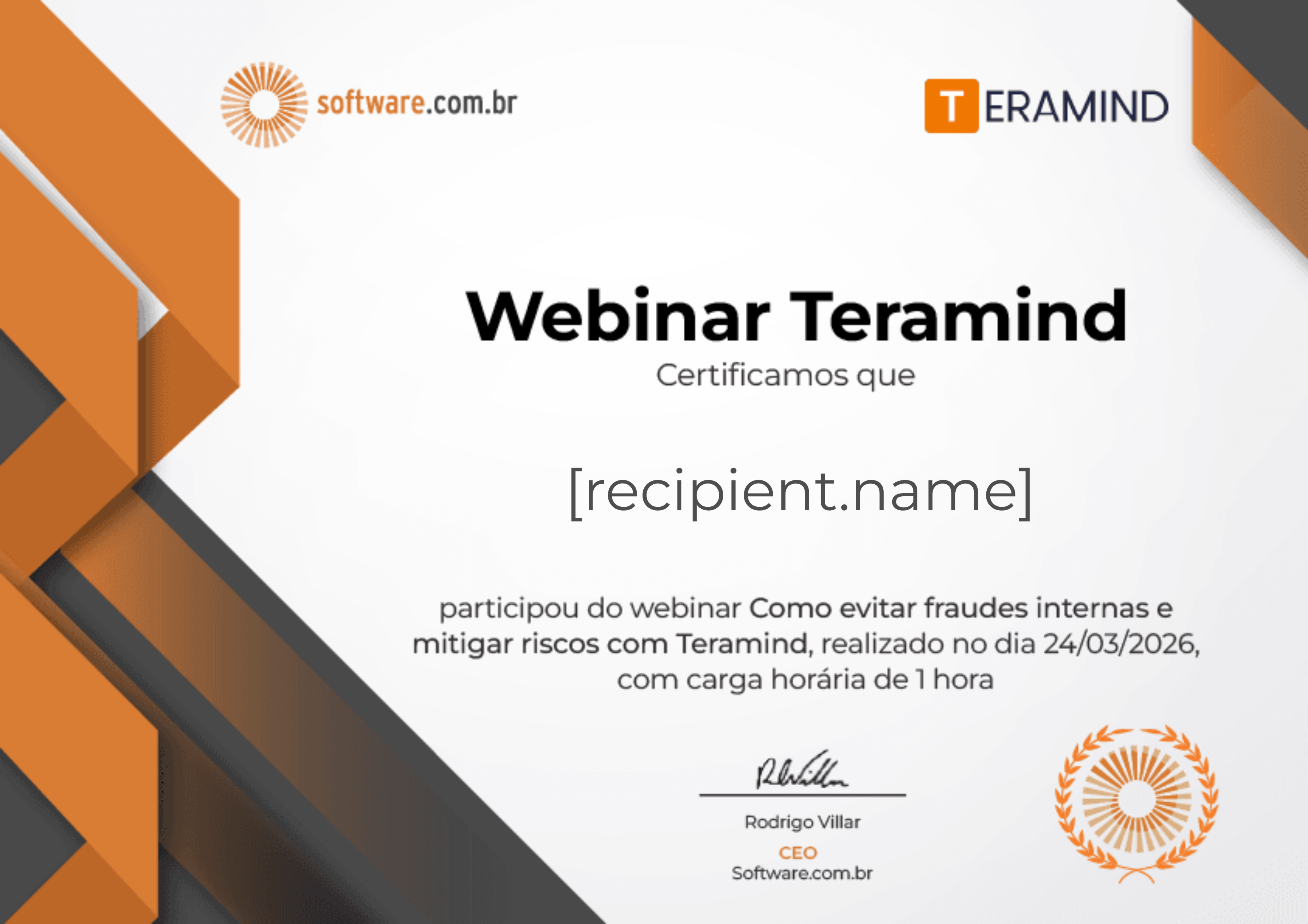 Webinar | Como evitar fraudes internas e mitigar riscos com Teramind certificate