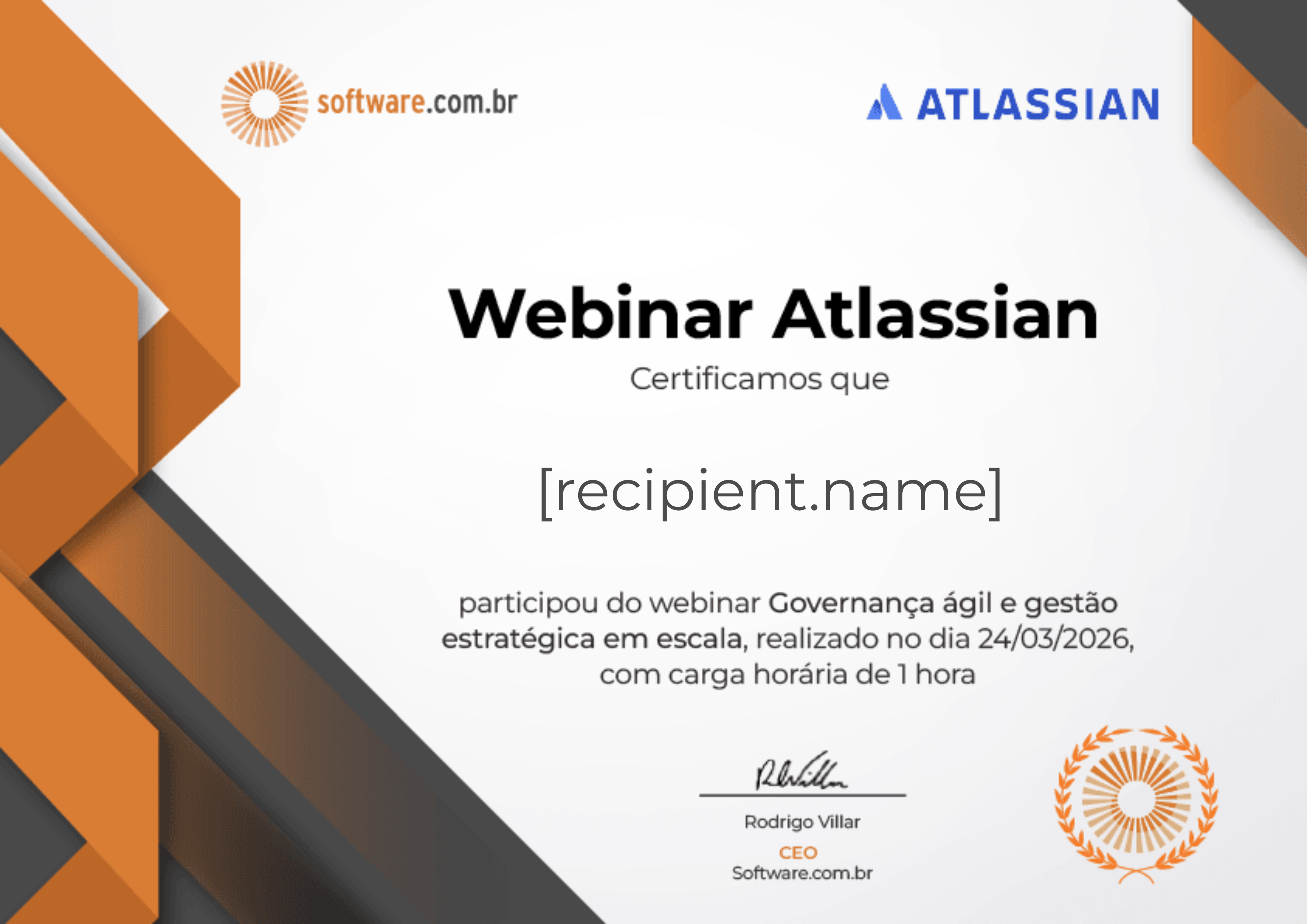 Webinar | Governança ágil e gestão estratégica em escala. certificate