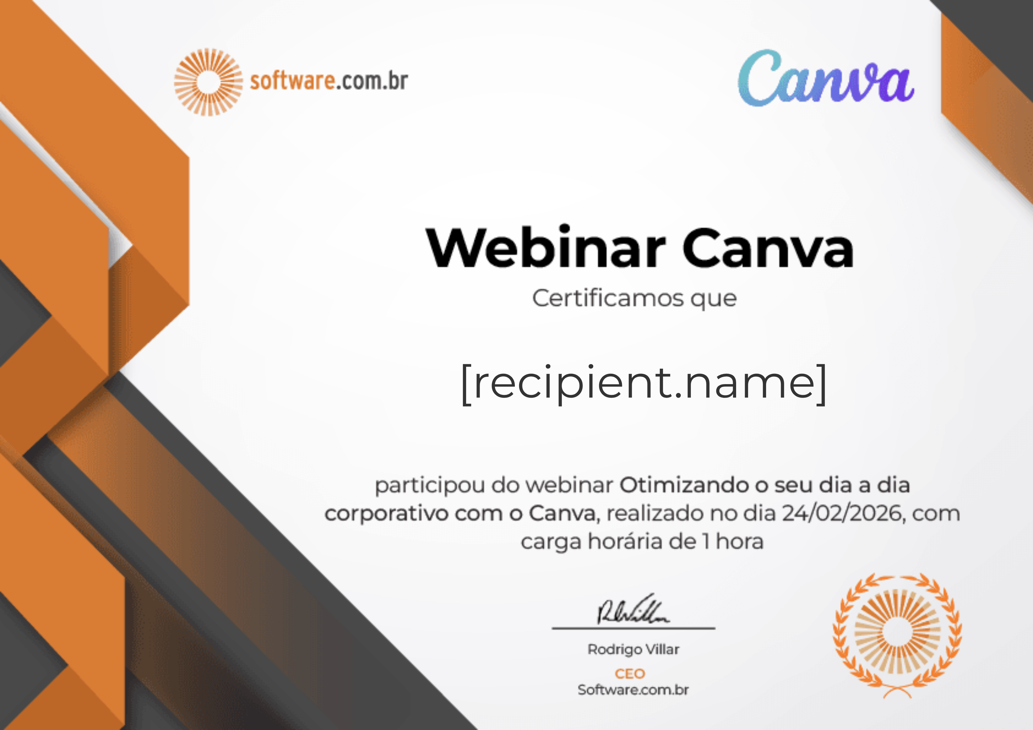 Webinar | Otimizando o seu dia a dia corporativo com o Canva certificate