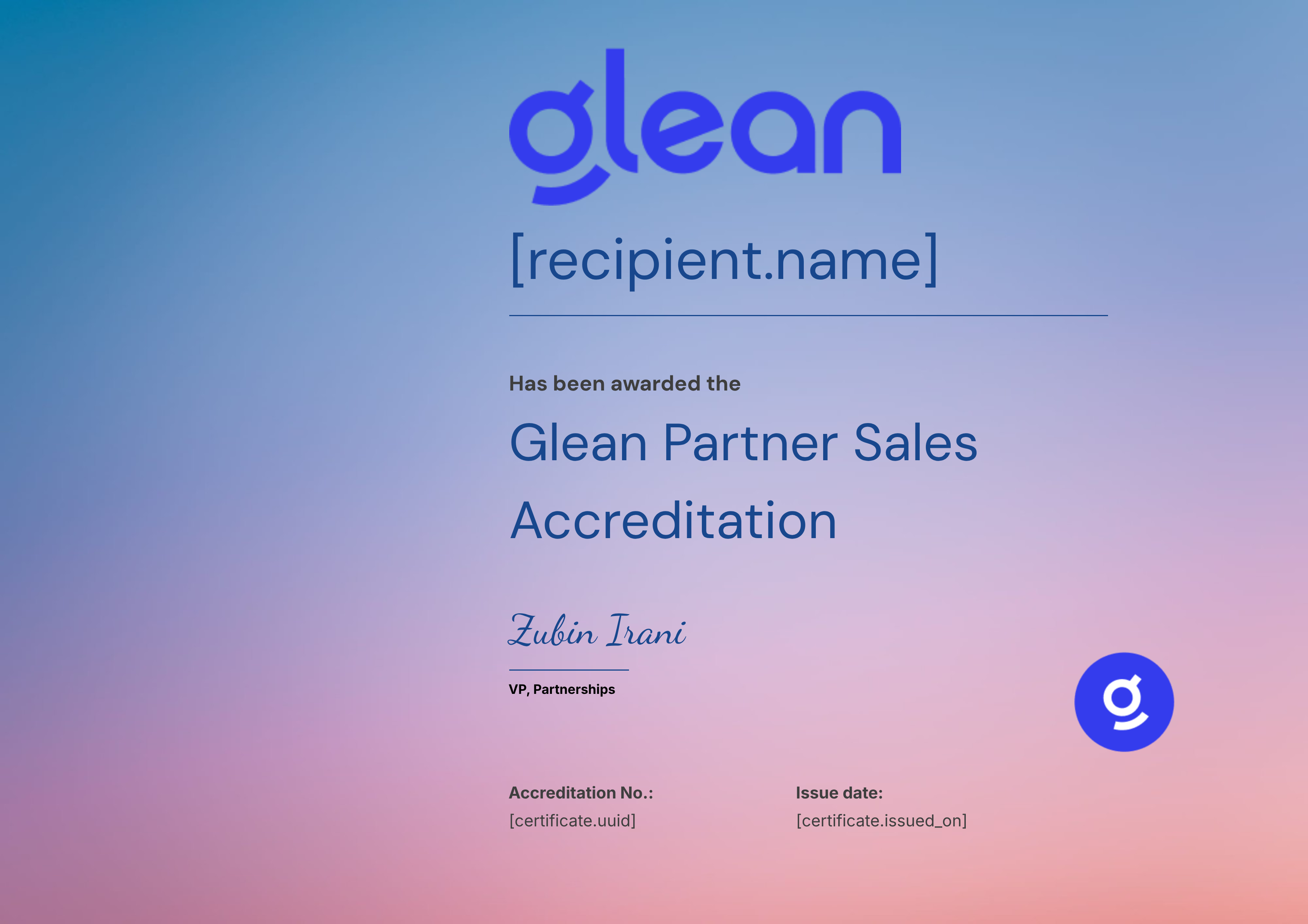 Glean Partner Accreditation (Sales) certificate