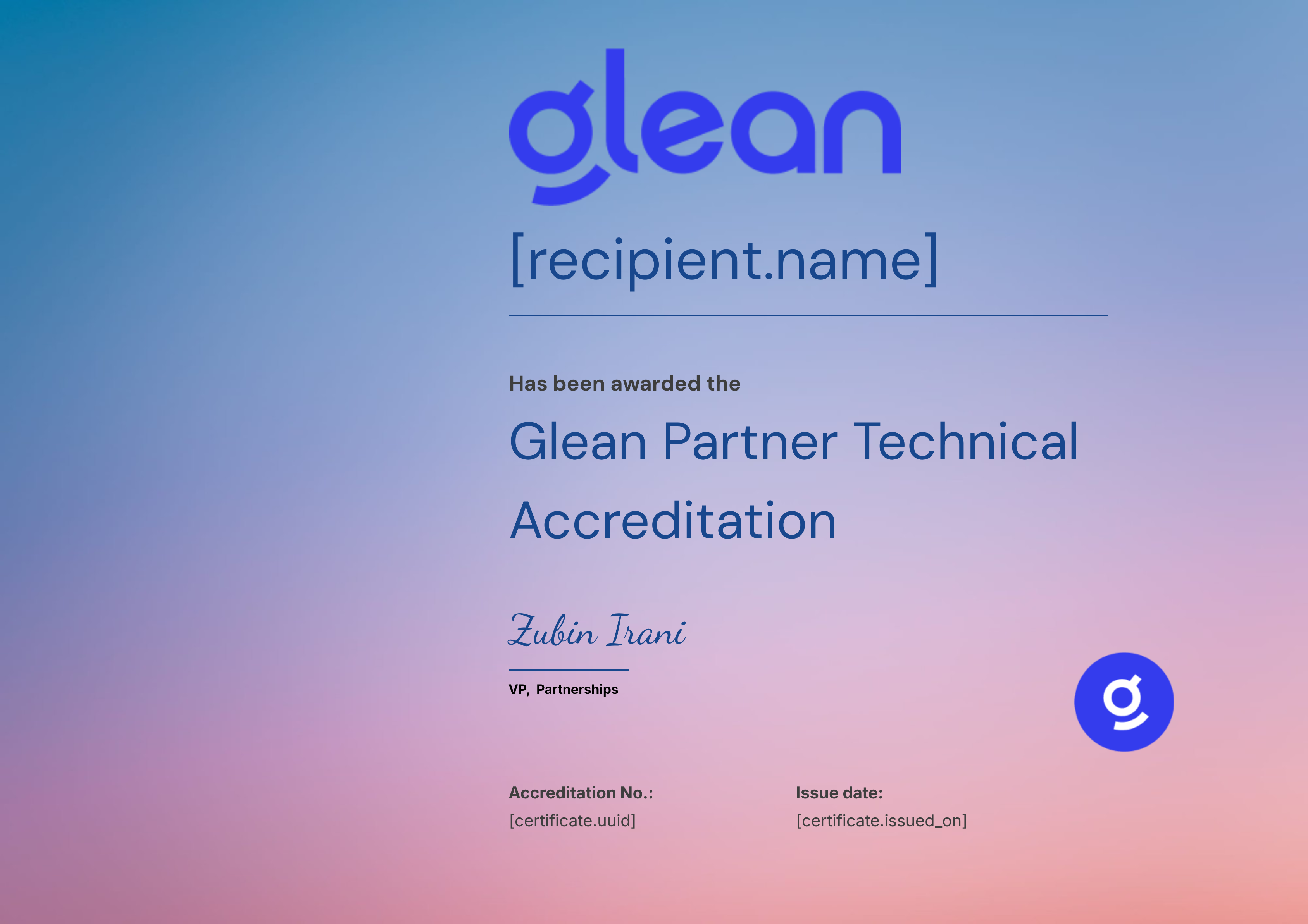 Glean Partner Accreditation (Technical) certificate