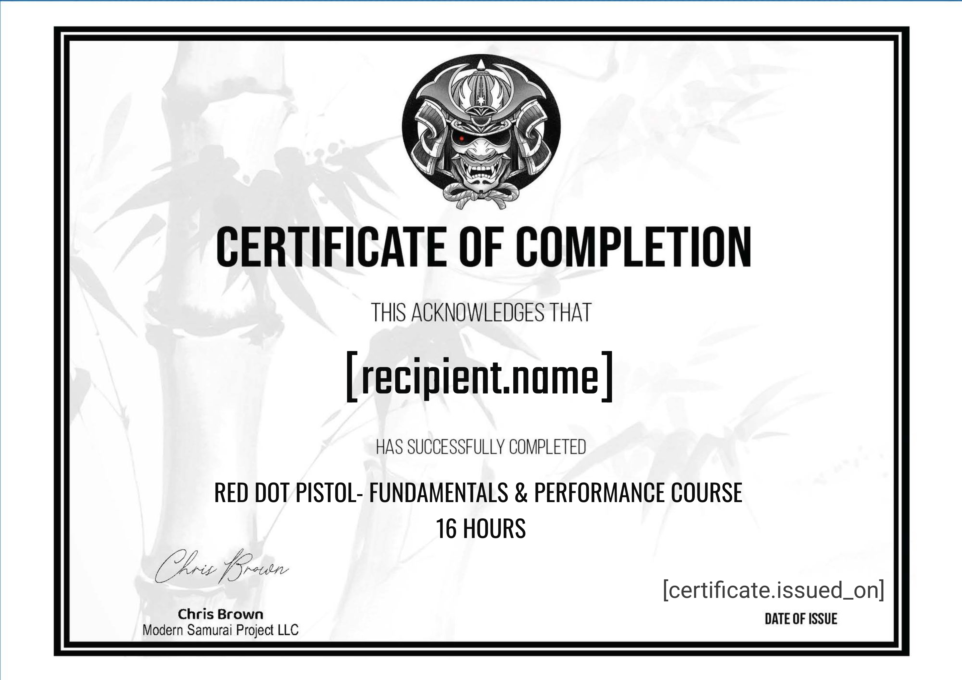 RDS Pistol Course certificate