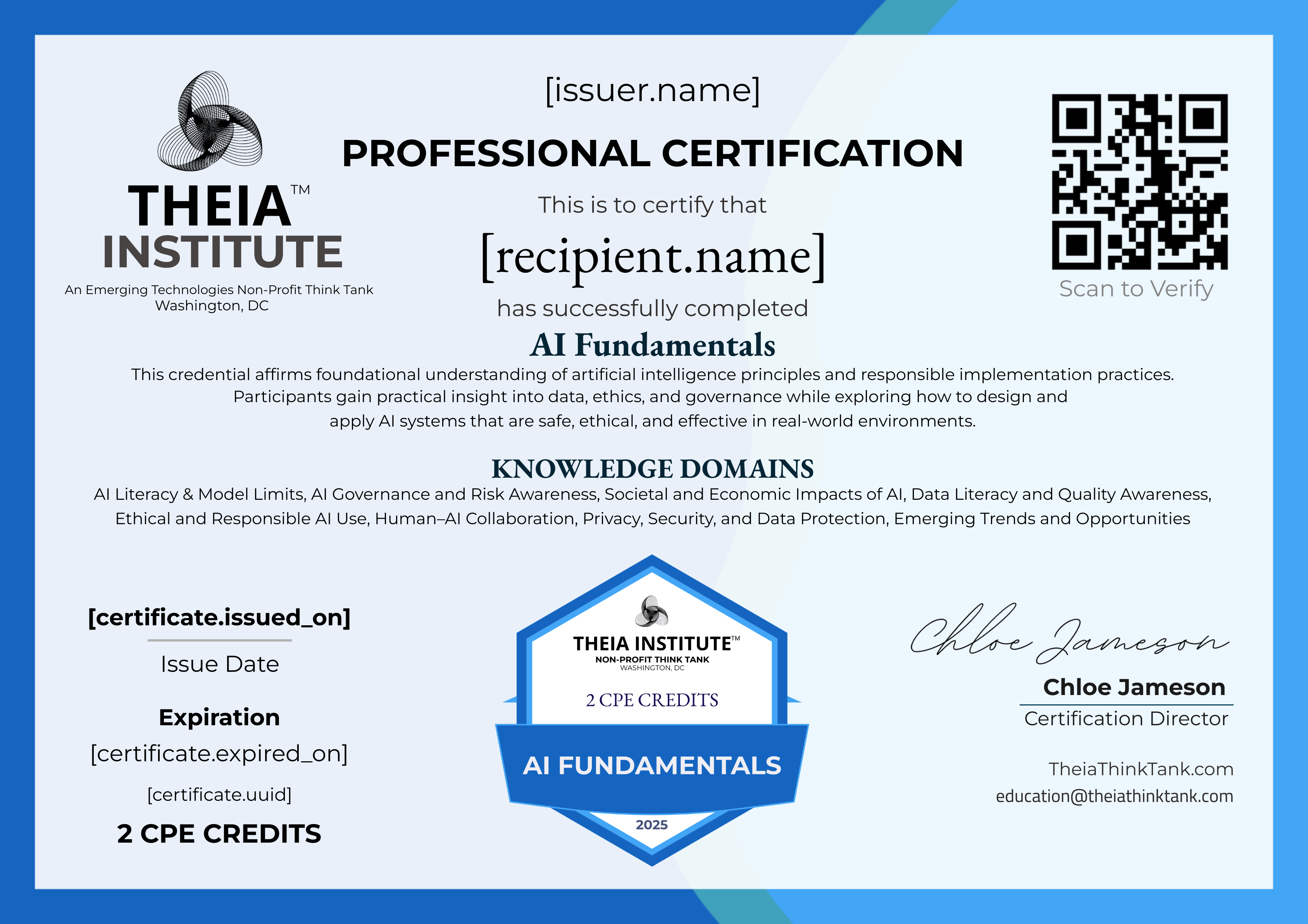 AI Fundamentals: Safe, Ethical, and Effective (2 CPE Credits) certificate