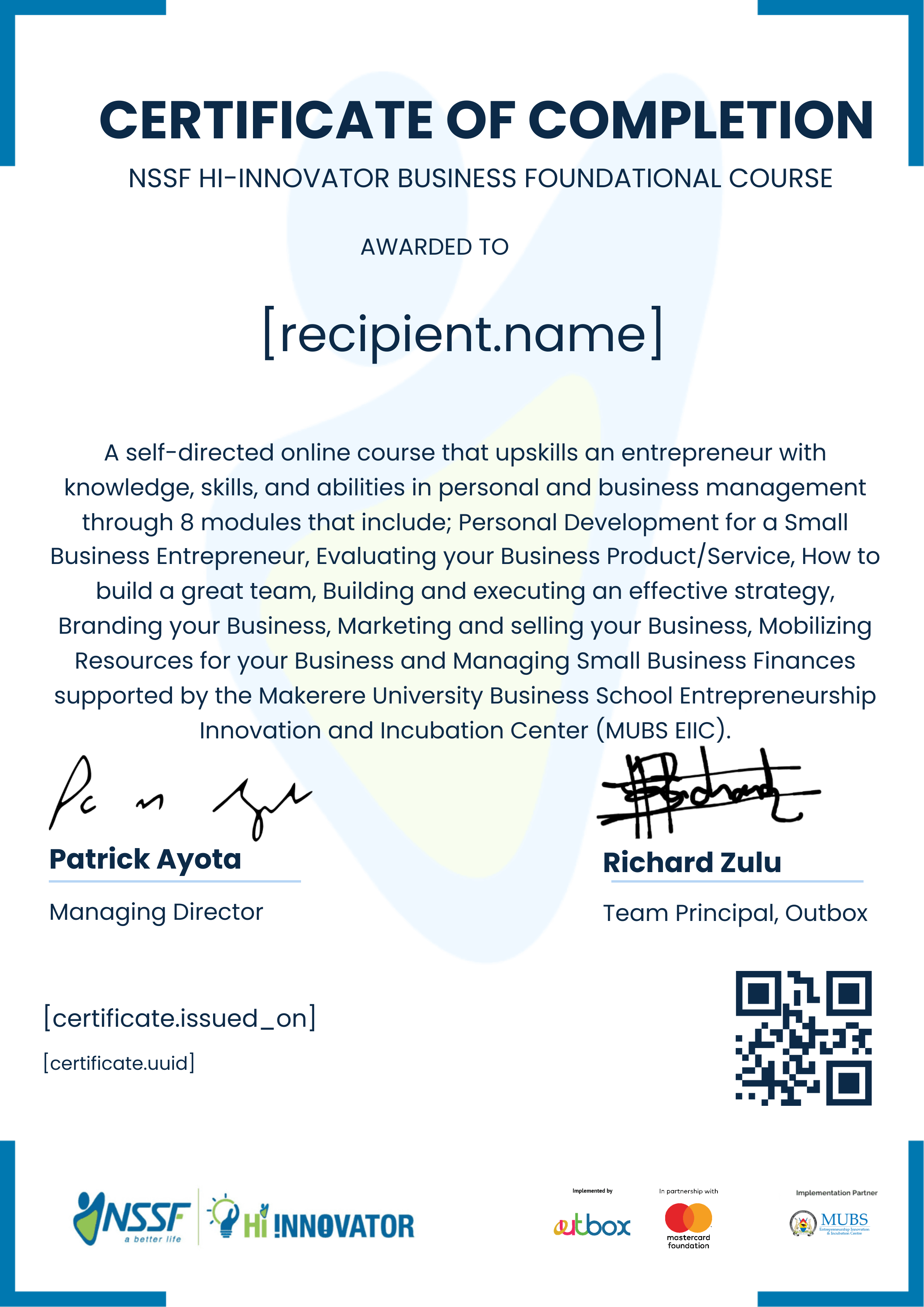 MUBS BFC certificate