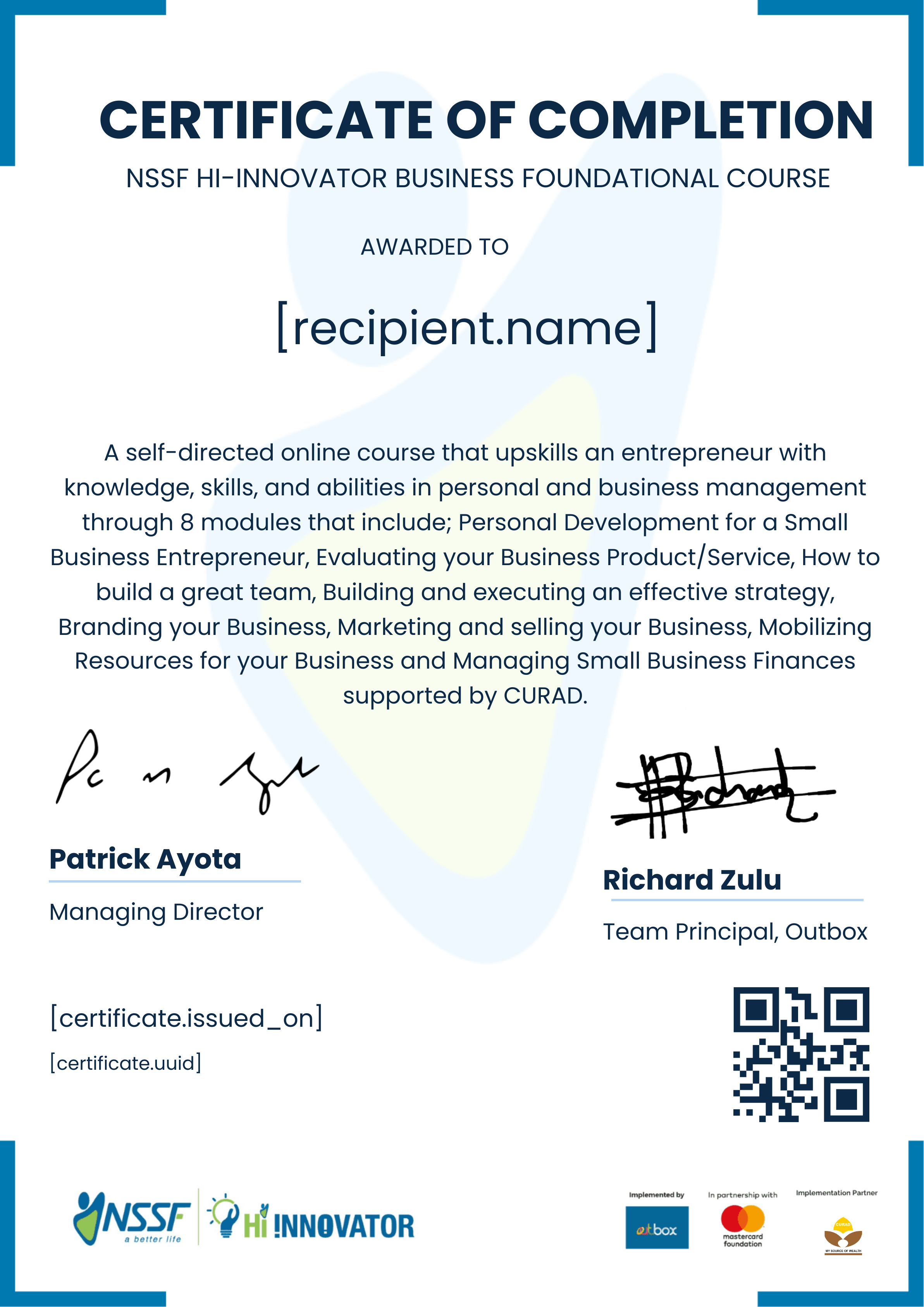 CURAD BFC certificate